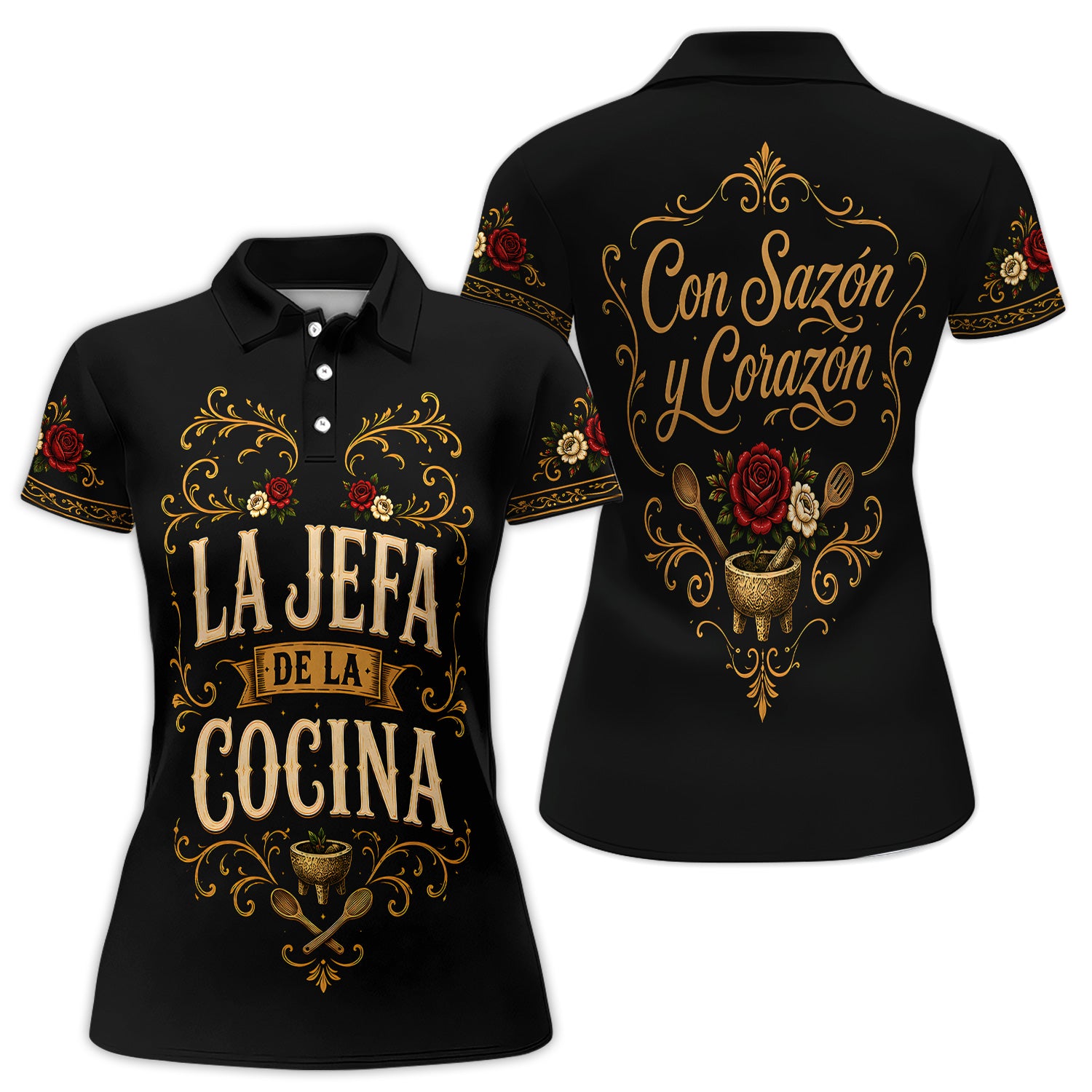 La Jefa de la Cocina Polo Shirt for Women – Con Sazón y Corazón Latina Chef Shirt