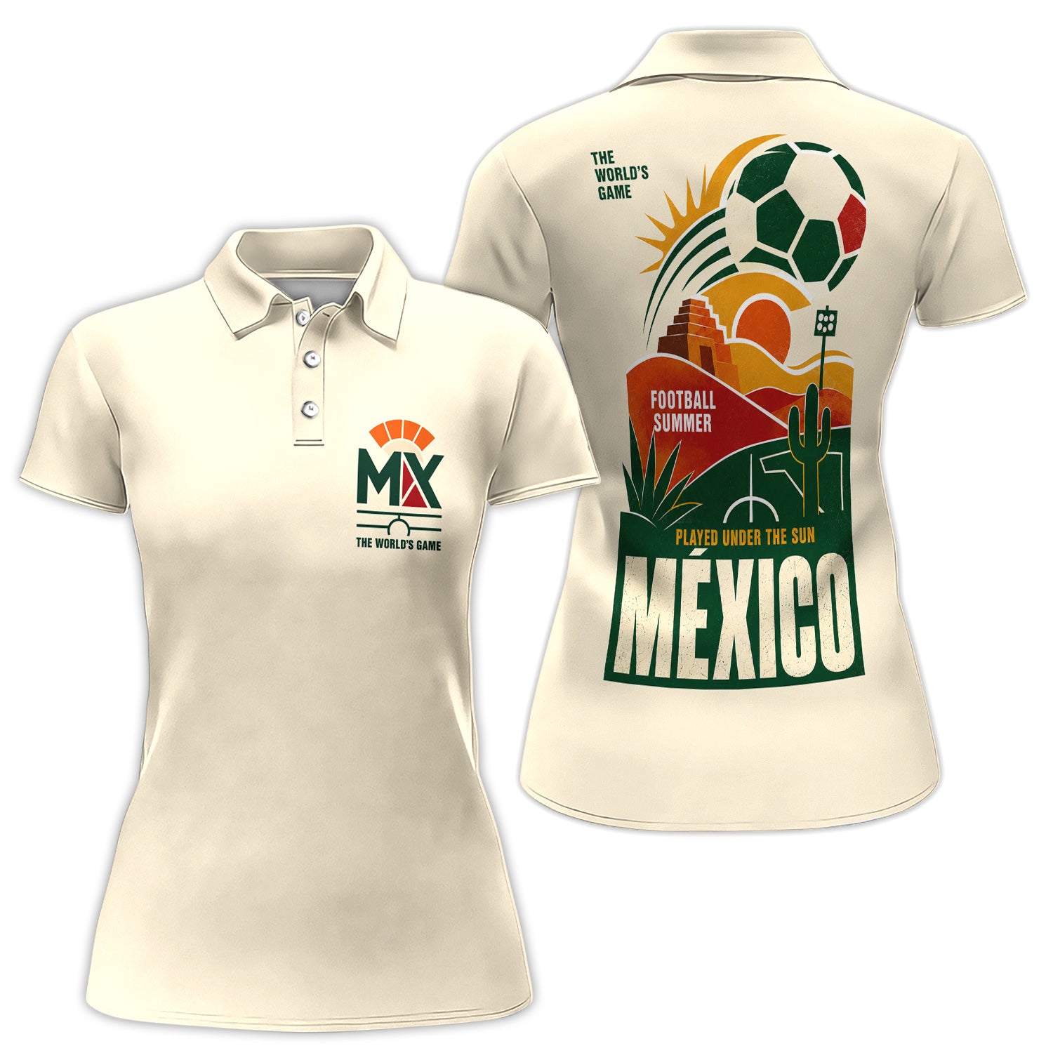 Mexico Football Summer Polo Shirt for Women – Played Under the Sun Mexican Soccer Graphic Polo Shirt