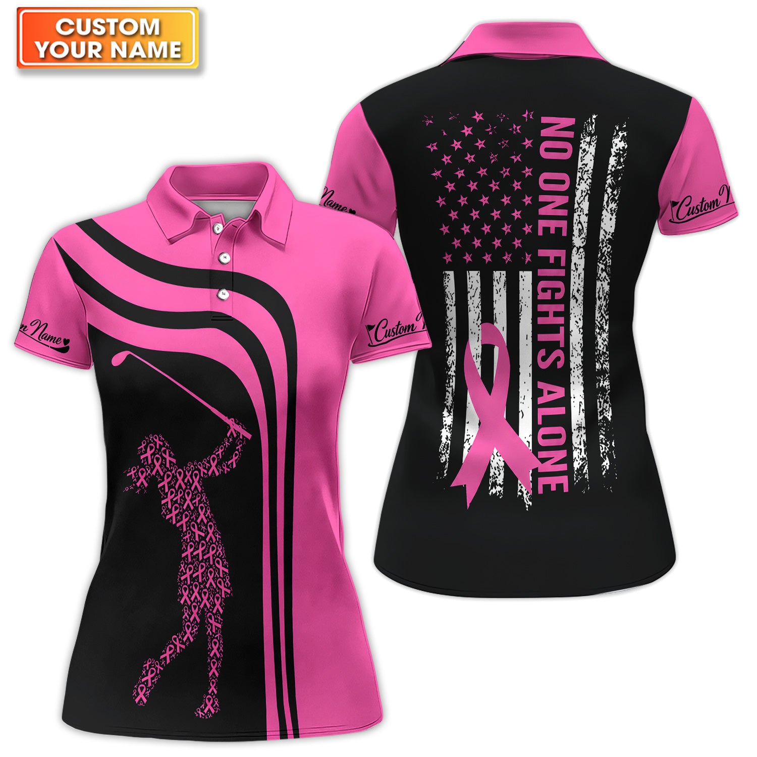 Personalized Breast Cancer Awareness Polo Shirt for Women – No One Fights Alone Support Shirt