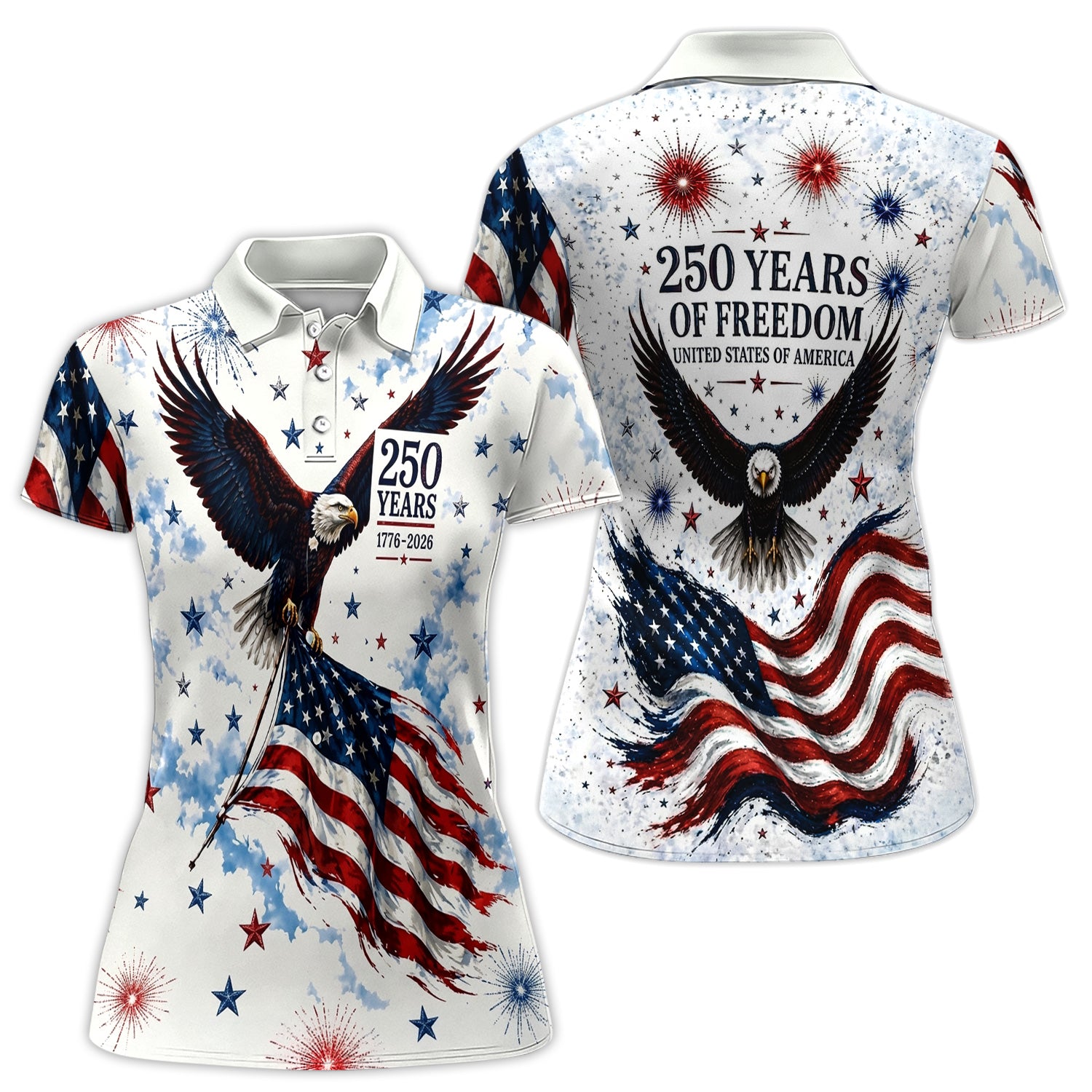 American 250 Years Eagle Golf Pattern Shirt, USA Flag Golf Shirt For Women, Independence Day Gift