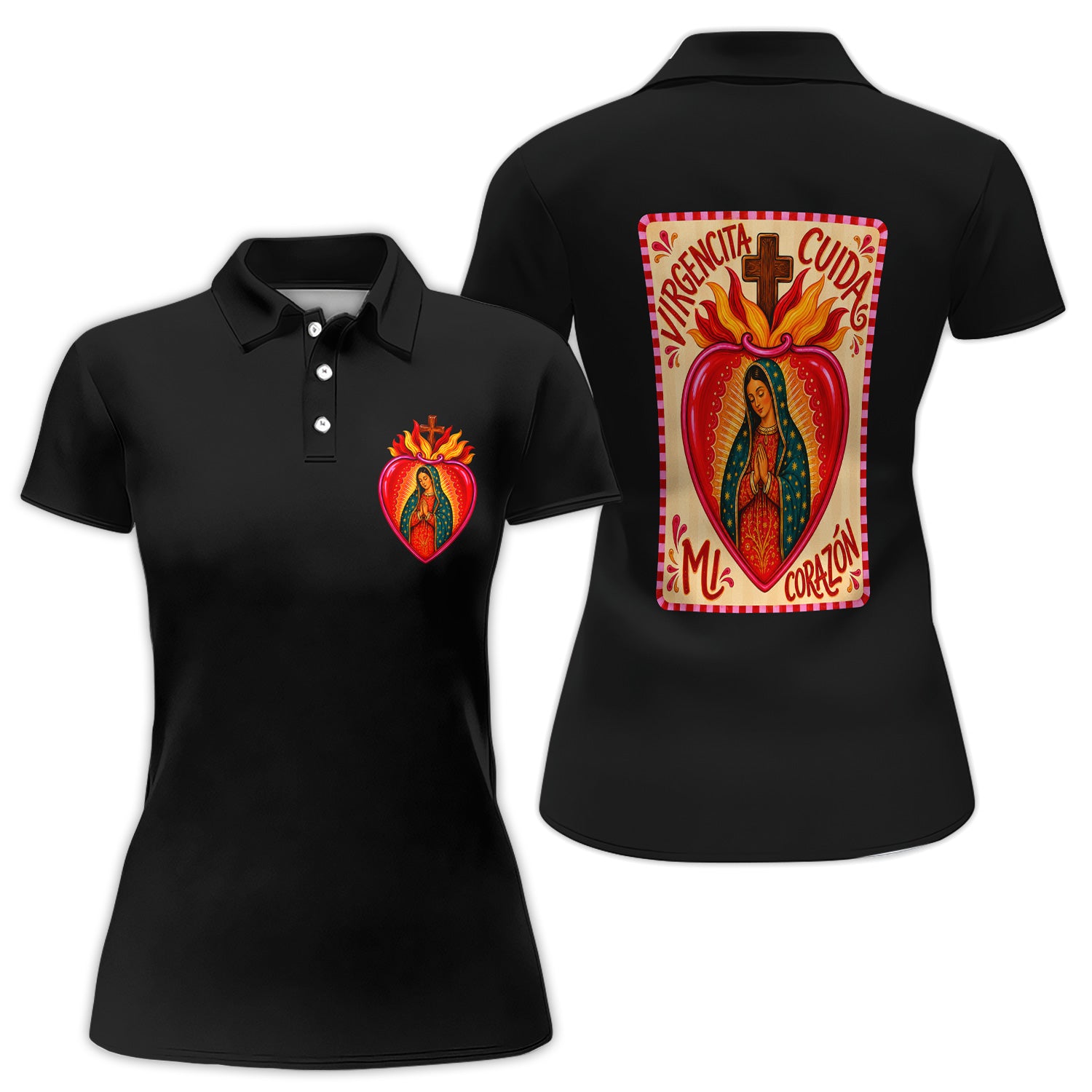 Our Lady of Guadalupe Polo Shirt for Women - Virgencita Cuida Mi Corazón Shirt