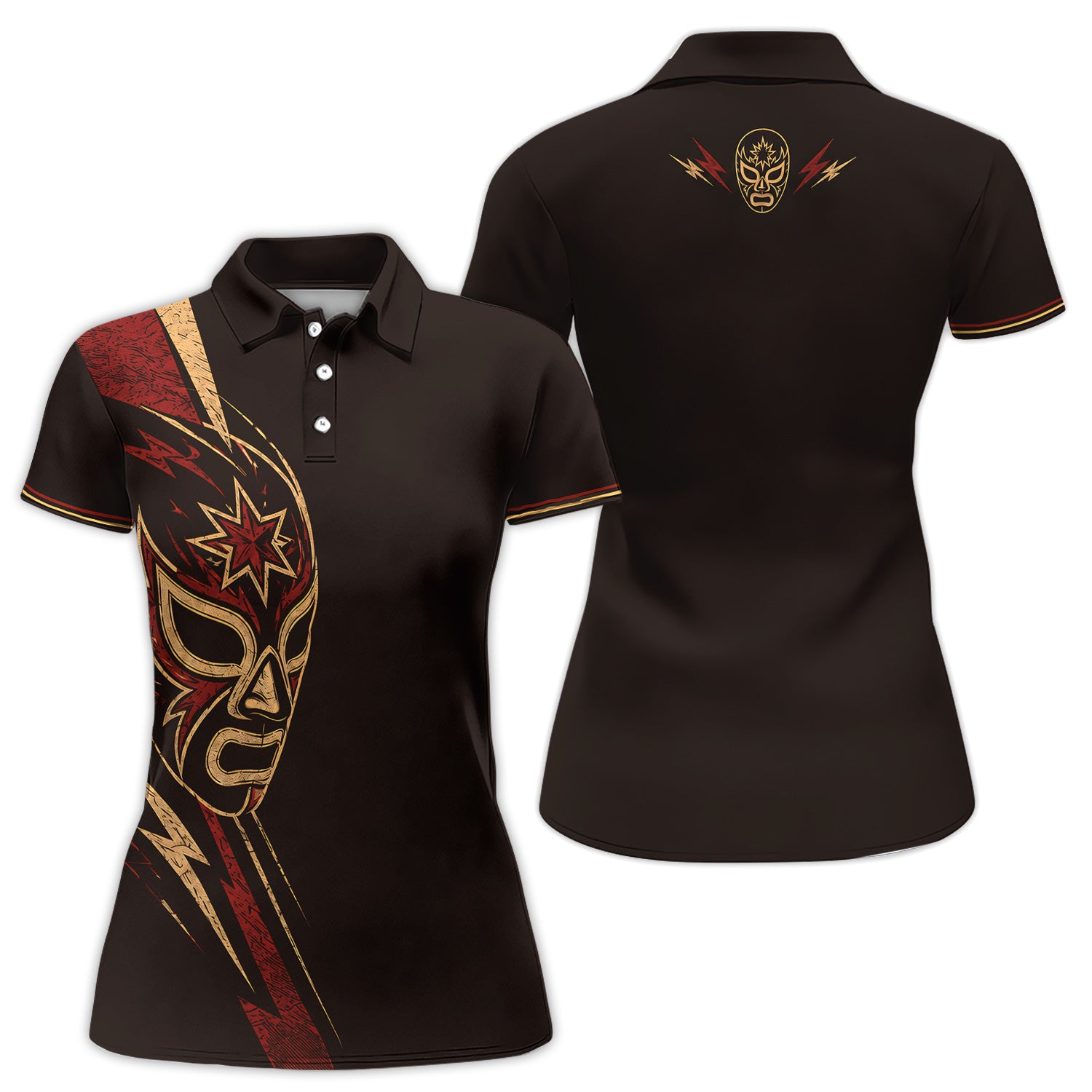 Lucha Libre Mask Polo Shirt for Women – Mexican Wrestling Lightning Graphic Polo Shirt