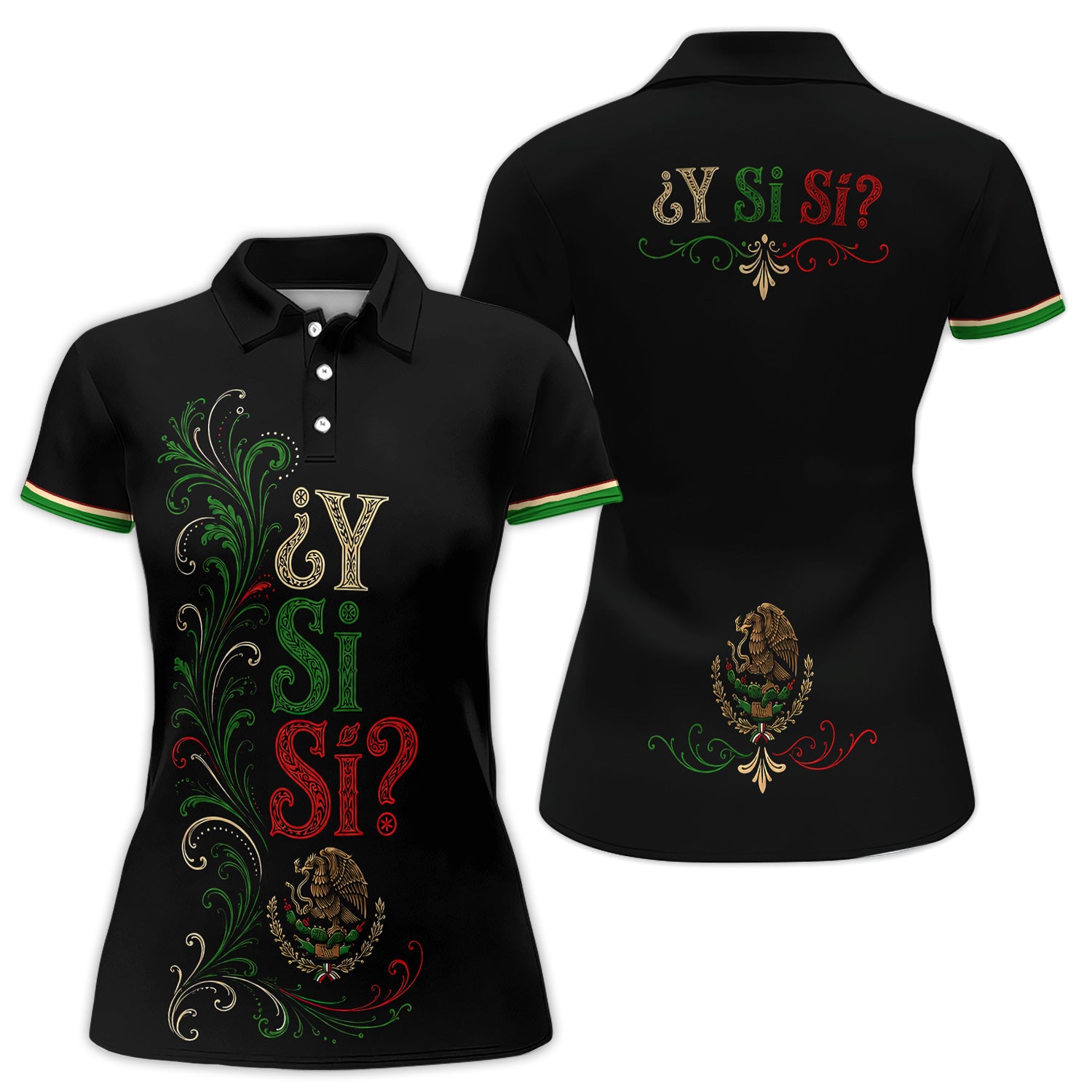 ¿Y Si Sí? Mexico Pride Polo Shirt for Women – Mexican Heritage Black Polo