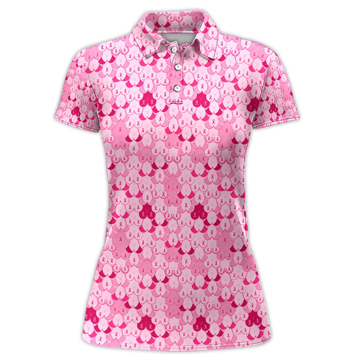 Breast Cancer Awareness Ribbon Polo Shirt for Women – Pink Hope Layered Pattern Polo