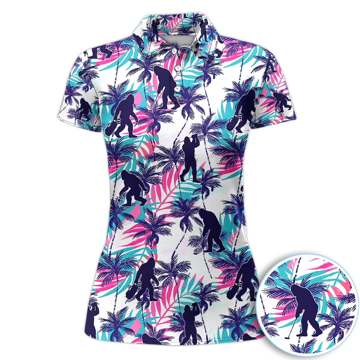 Funny Bigfoot Golfer Tropical Pattern Golf Shirt, Sasquatch Palm Golf Shirt For Women, Golfer Gift