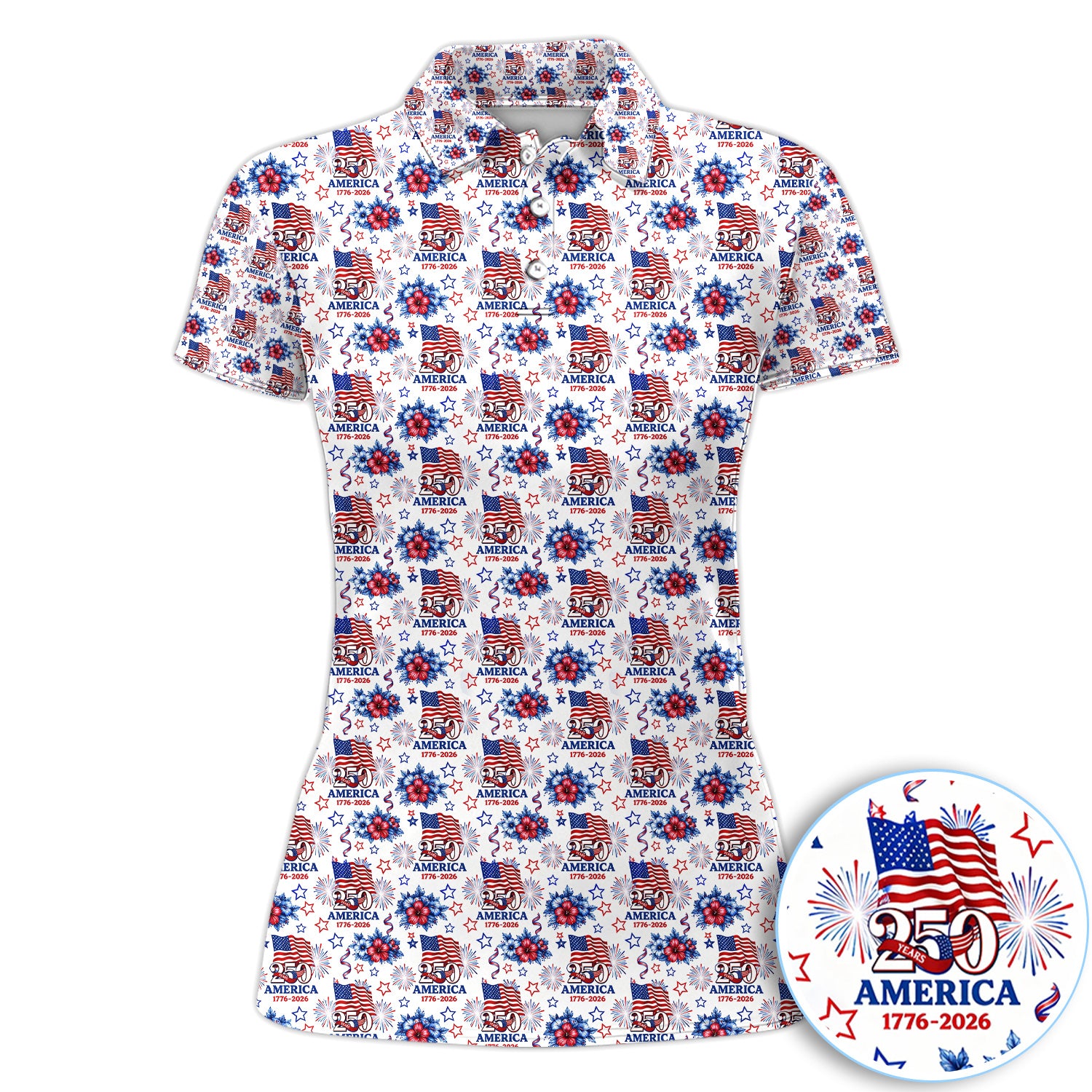 America 250 Golf Pattern Shirt, USA Flag Fireworks Golf Shirt For Men, July 4th Gift