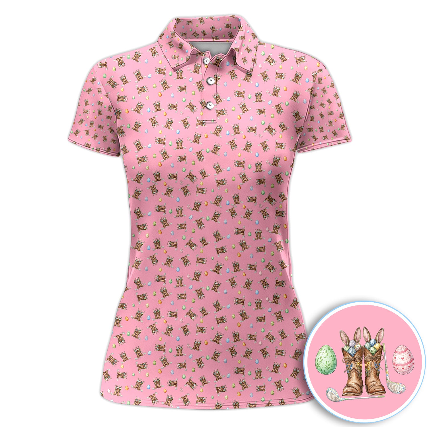 Easter Cowboy Boots Western Coquette Pink Golf Polos, Crazy Golf Shirt For Women, Funny Golf Shirt