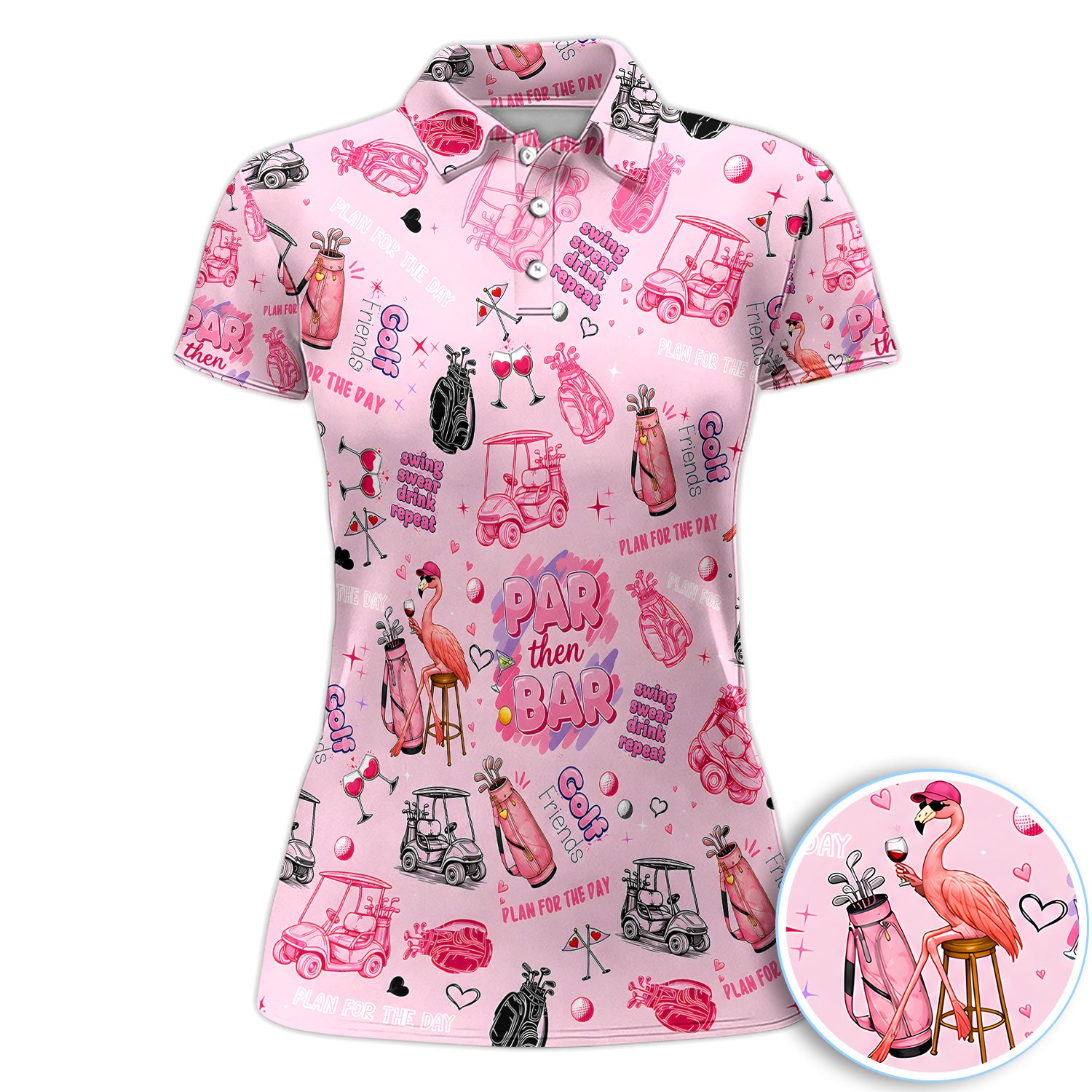 Pink Flamingo Golf Polo Shirt for Women – Par Then Bar Funny Golfer Party Polo