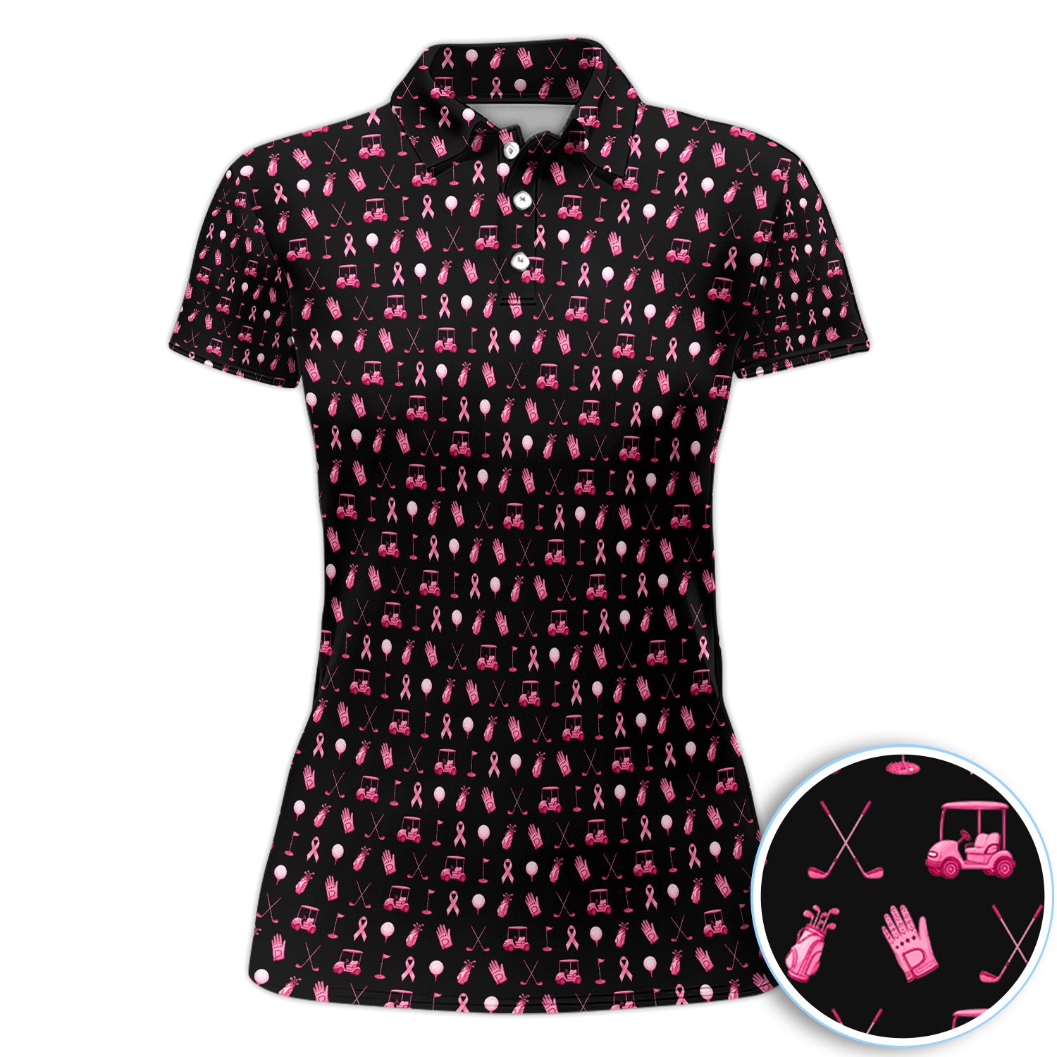 Breast Cancer Awareness Golf Polo Shirt for Women – Pink Ribbon Golfer Pattern Polo