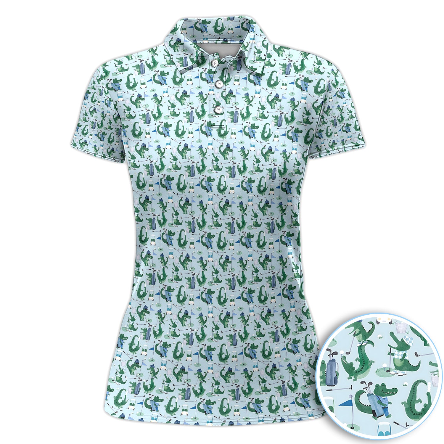 Funny Alligator Golf Polo Shirt for Women – Crocodile Golfer All-Over Print Polo