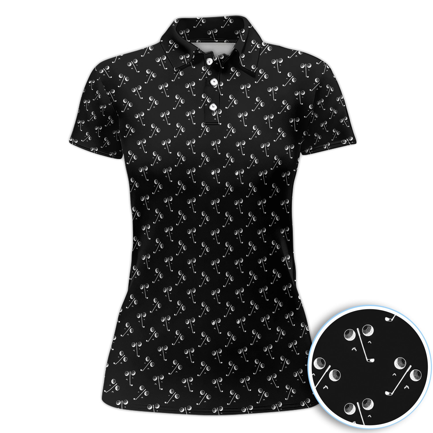 Funny Golf Polo Shirt for Women – Black & White Golf Pattern Retro Party Shirt
