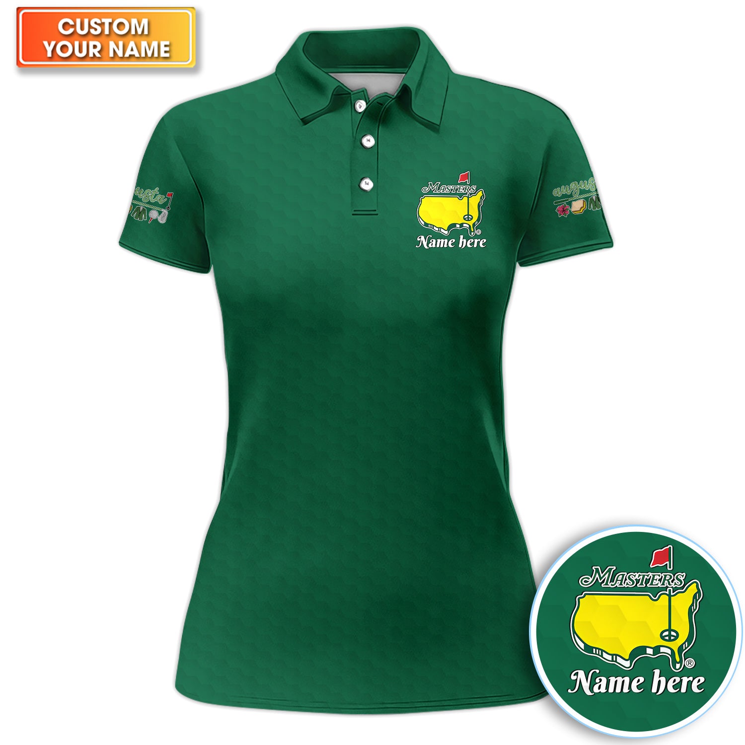 Personalized Classic Green Masters Golf Pattern Shirt, Custom Name Golf Polo Shirt For Women, Golf Lover Gift