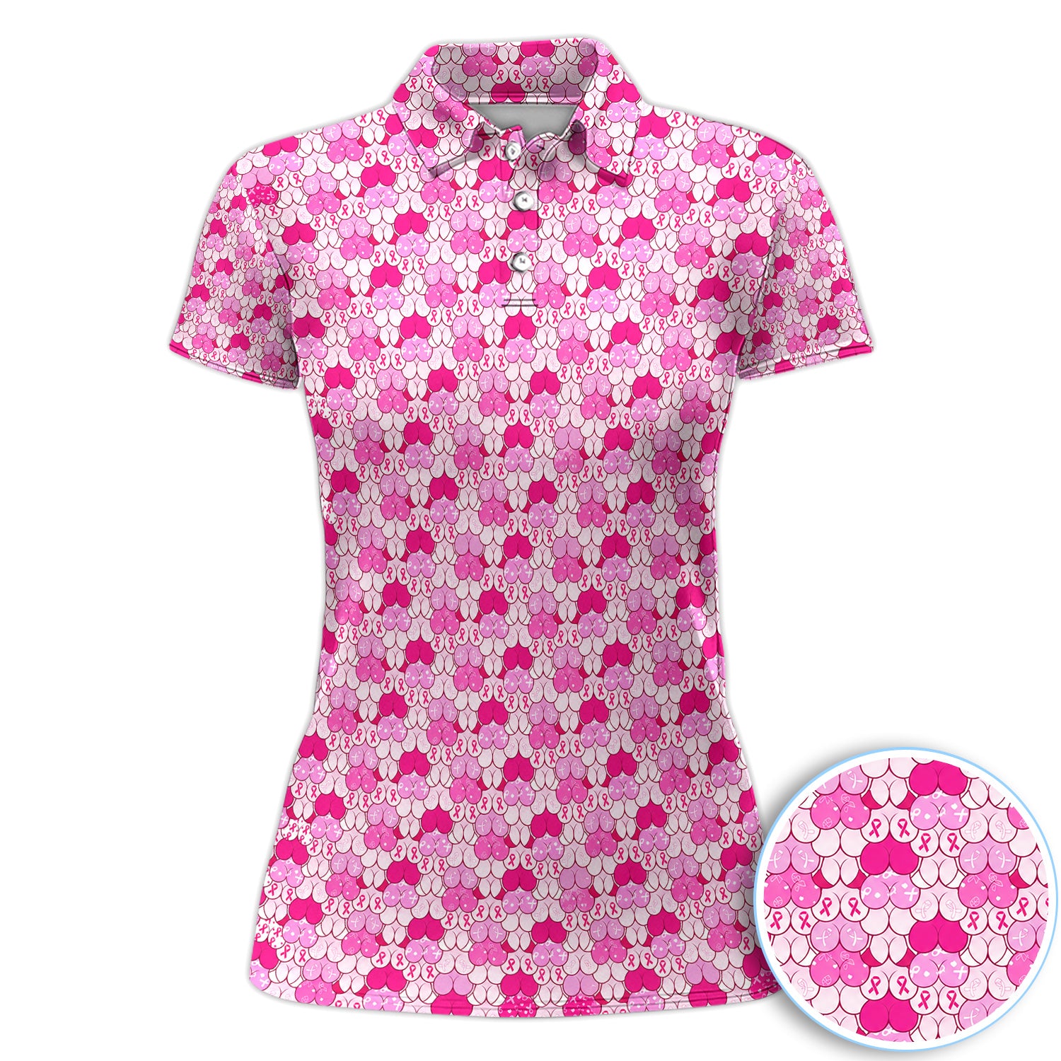 Breast Cancer Awareness Boob Pattern Polo Shirt for Women – Pink Ribbon Support Polo