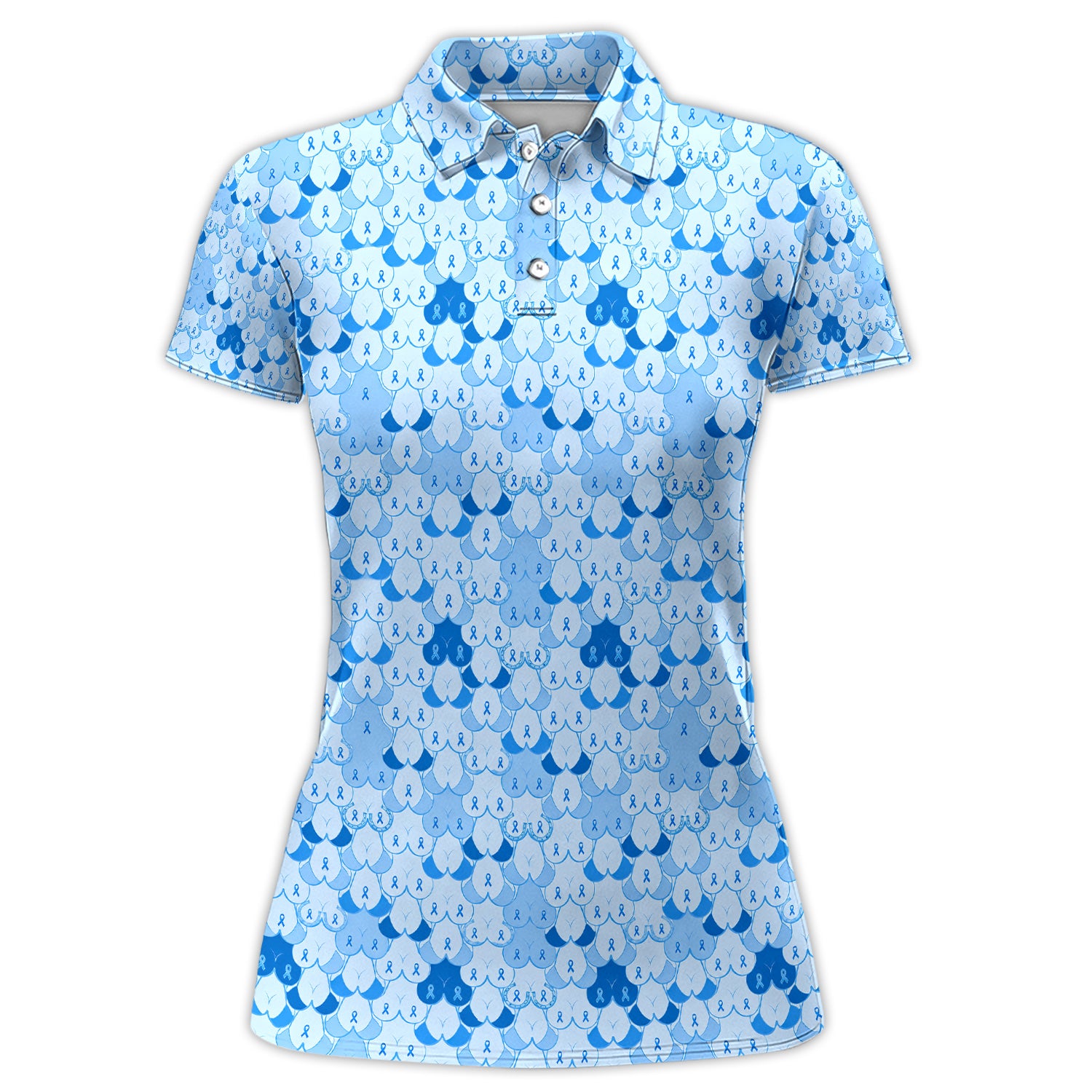 Prostate Cancer Awareness Polo Shirt for Women – Blue Ribbon Heart Pattern Support Polo