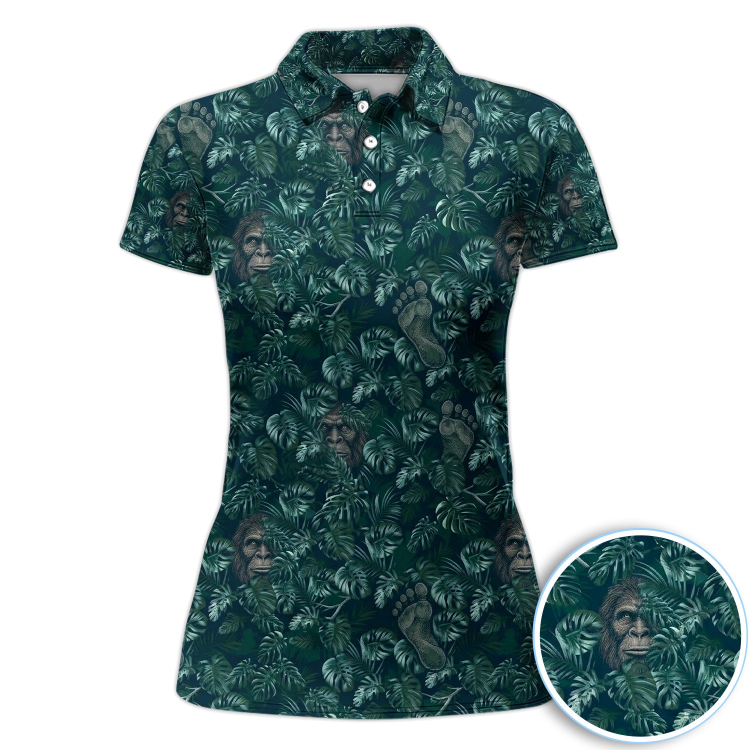 Funny Hidden Gorilla Jungle Golf Pattern Shirt, Bigfoot Footprint Golf Shirt For Women, Golfer Gift