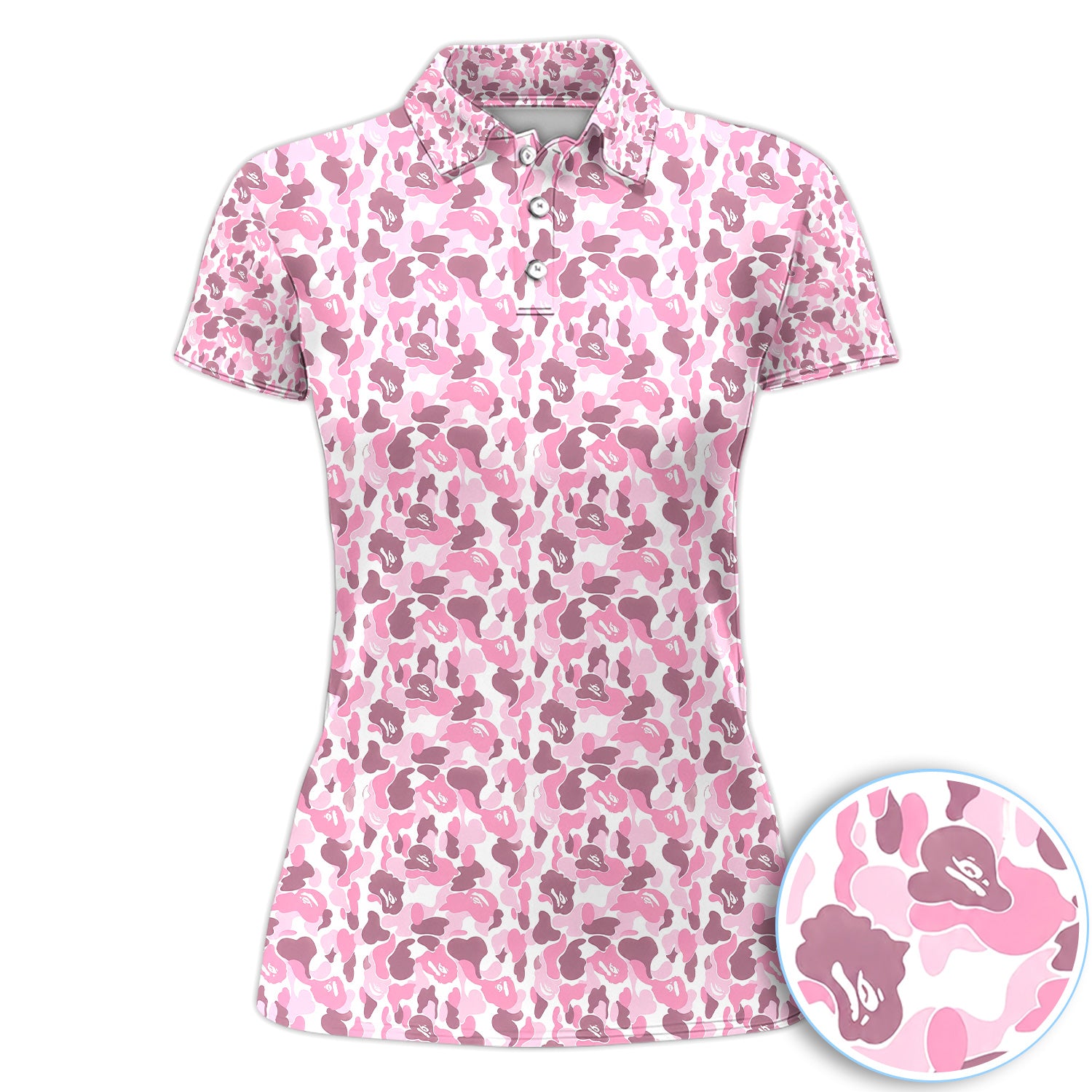 Pink Camouflage Pattern Golf Shirt, Pink Camo Golf Shirt For Women, Stylish Golf Gift