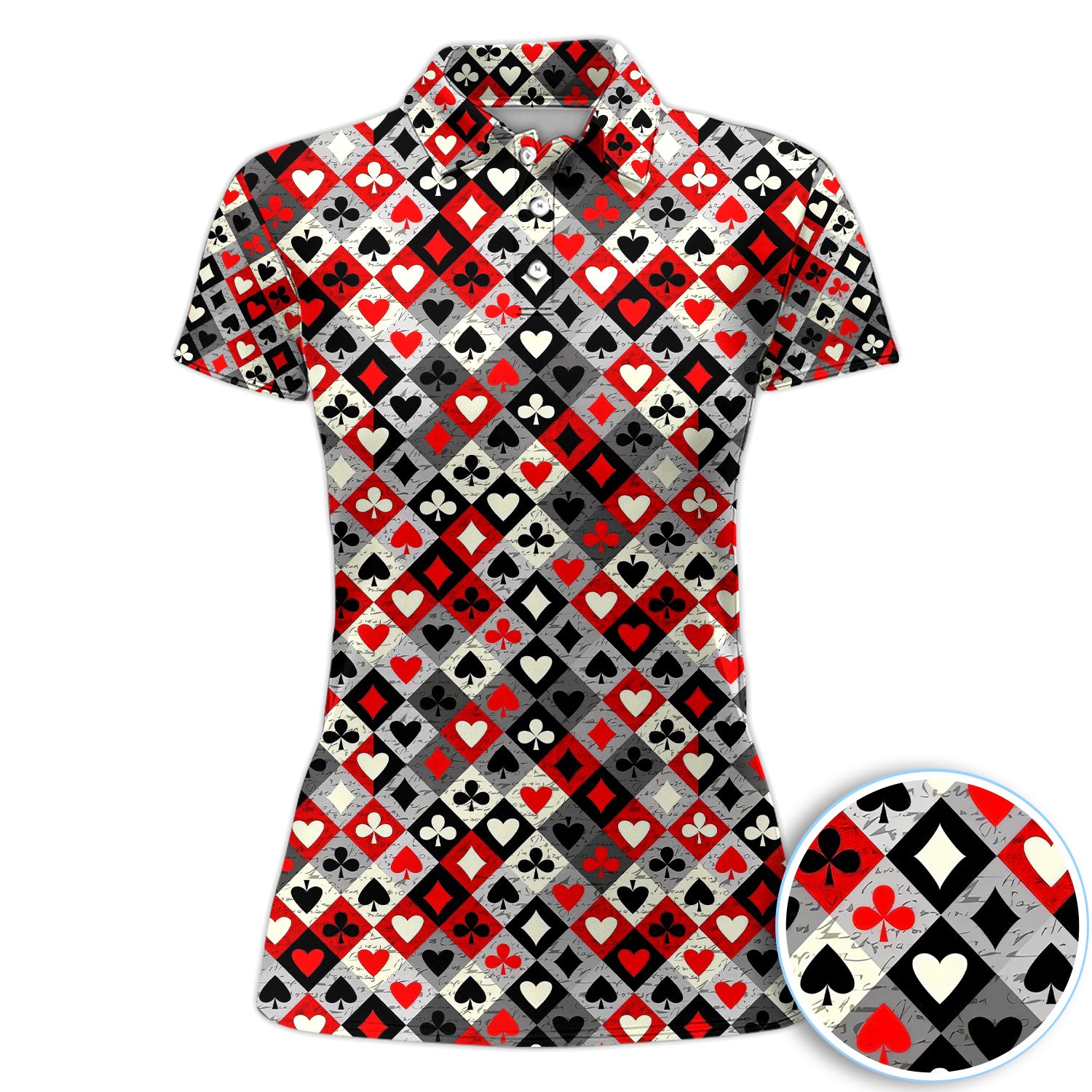 Classic Playing Cards Diamond Pattern Shirt, Poker Card Suit Golf Polo Shirt For Women, Casino Lover Gift