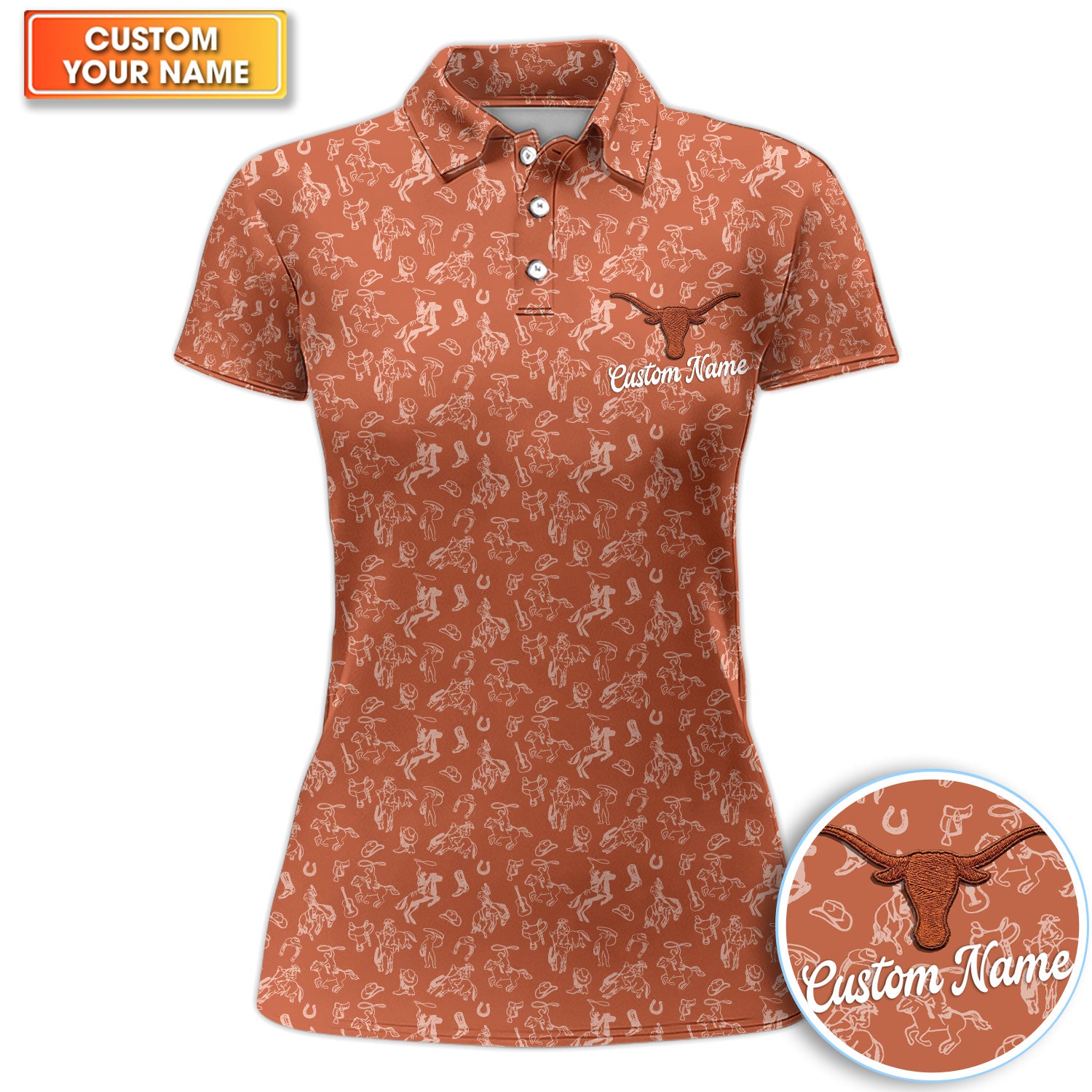 Personalized Western Cowboy Pattern Golf Polos, Crazy Cowboy Golf Shirt For Women, Funny Golf Shirt