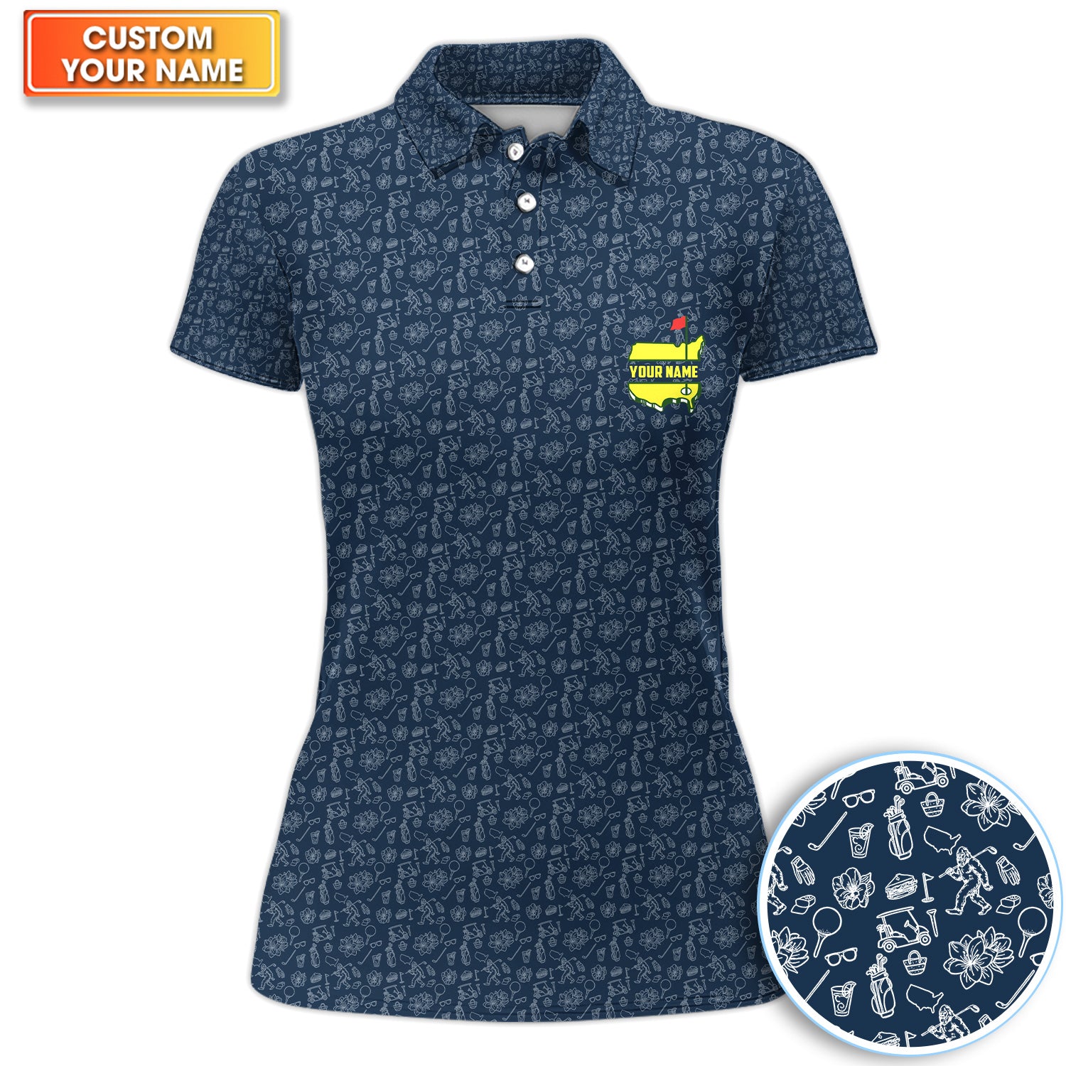 Personalized Minimalist Golf Icons Pattern Golf Shirt, Classic Golf Equipment Golf Shirt For Women, Golfer Gift