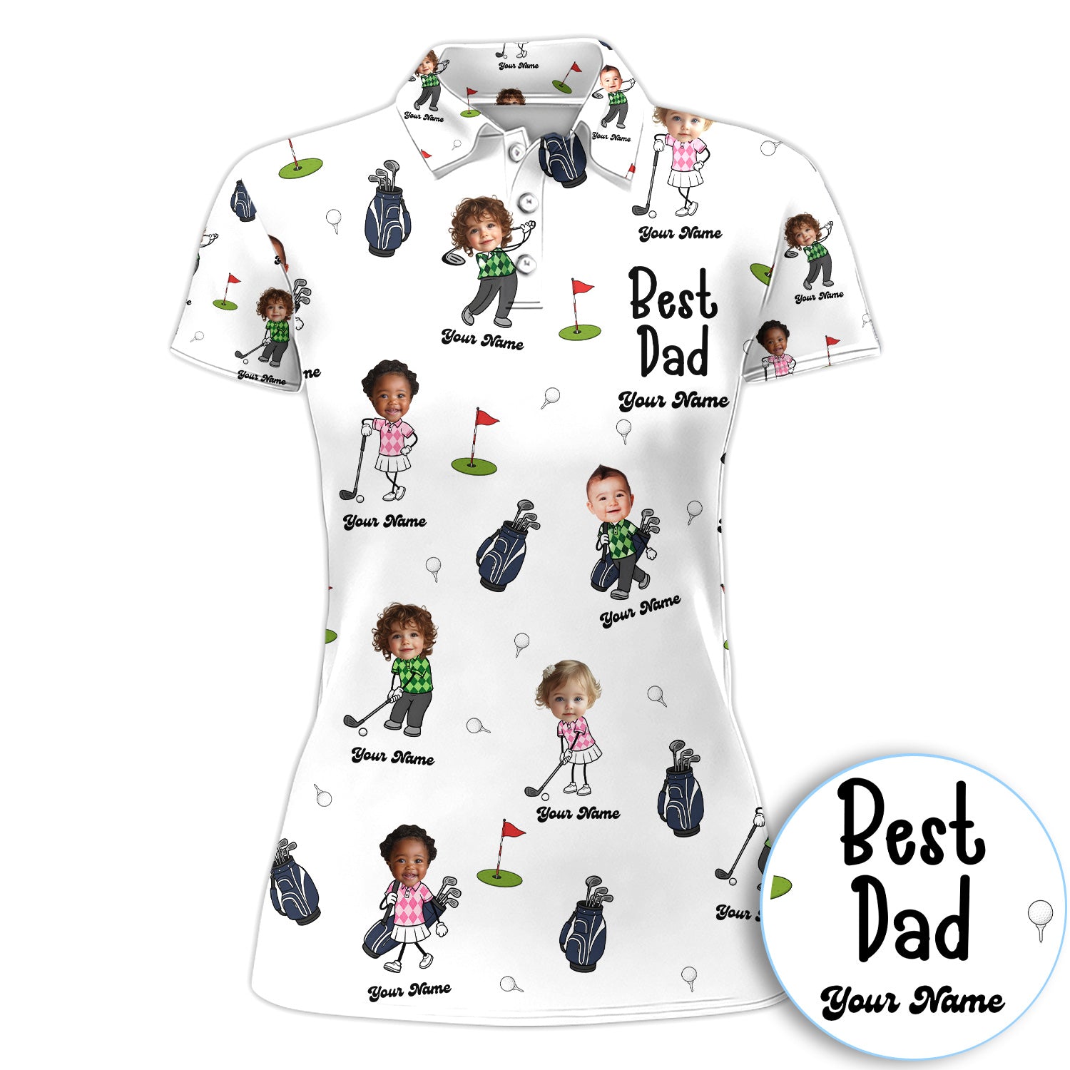 Custom Best Dad Golf Polo Shirt With Kids Face, Personalized Father’s Day Golf Shirt For Women, Golf Dad Gift