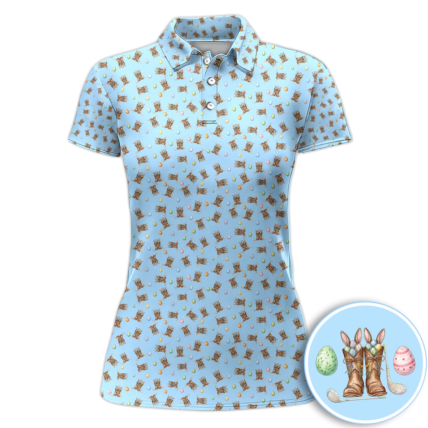 Easter Cowboy Boots Western Coquette Golf Polos, Crazy Golf Shirt For Women, Funny Golf Shirt