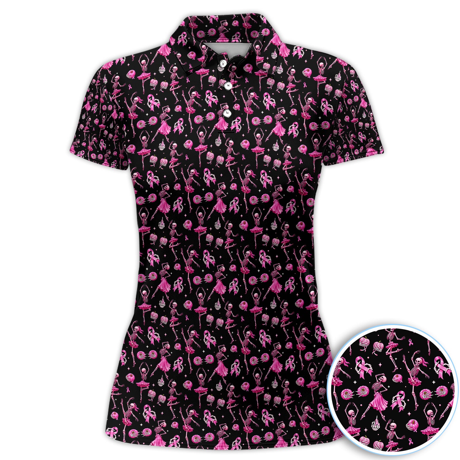 Dancing Skeleton Pattern Polo for Men - Breast Cancer Awareness Skeleton Polo Shirt