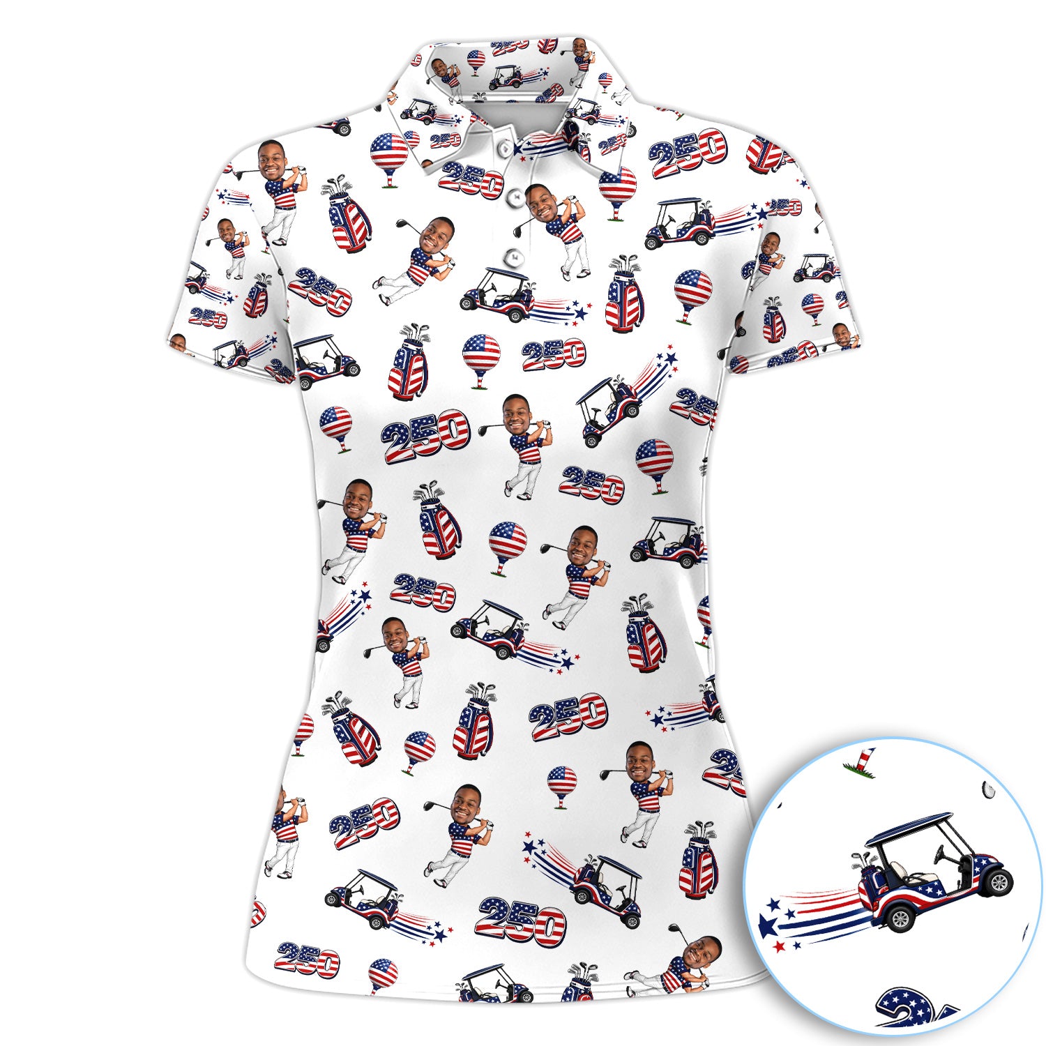 Patriotic USA Golf Pattern Shirt, American Flag Golfer Golf Shirt For Women, 250th Anniversary Gift