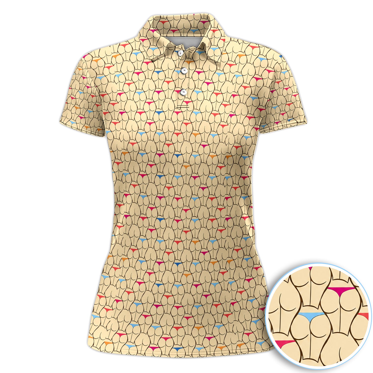 Funny Booty Pattern Polo Shirt for Women – Cheeky Retro Party Polo
