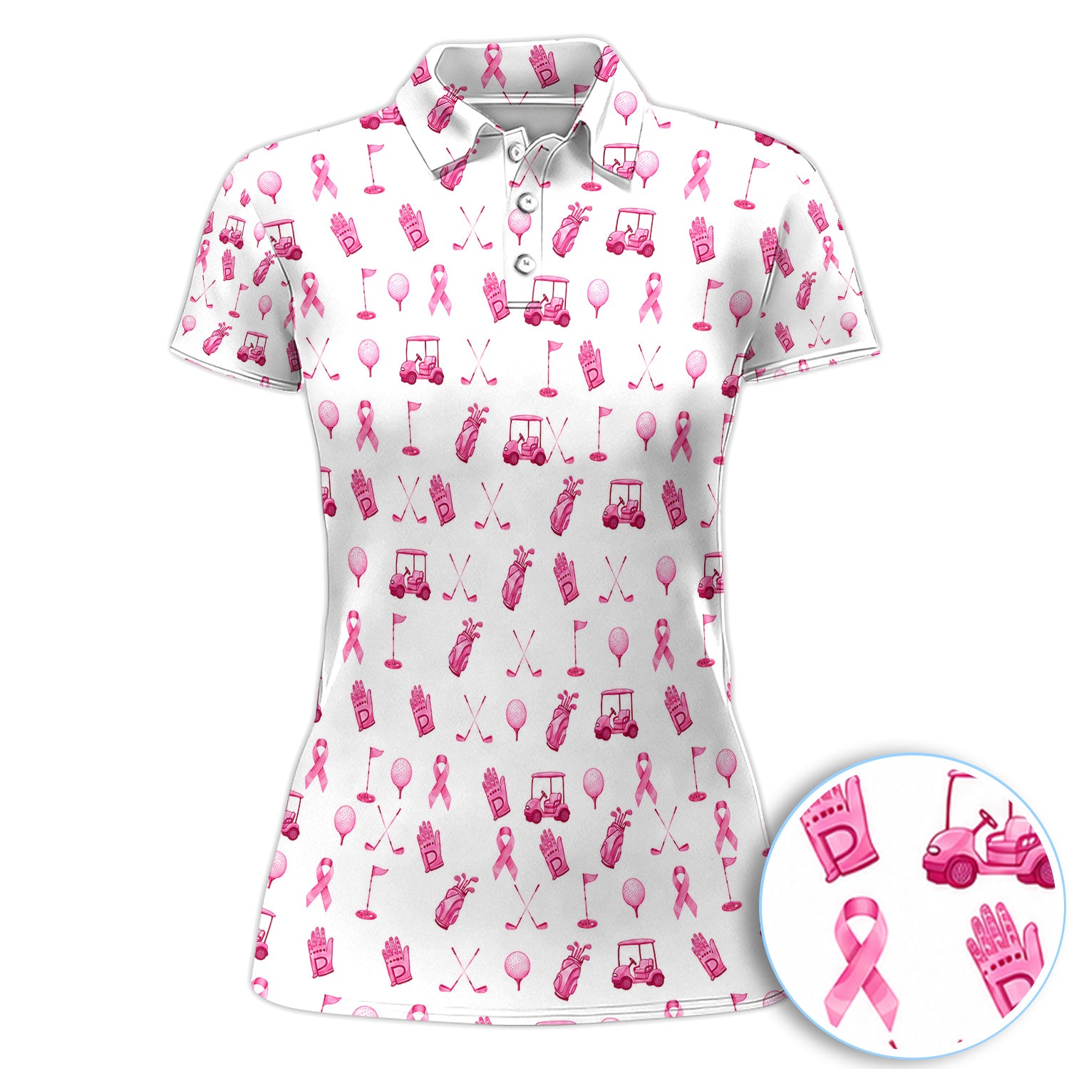 Breast Cancer Awareness Golf Pattern Shirt, Pink Ribbon Golf Shirt For Women, Breast Cancer Support Gift