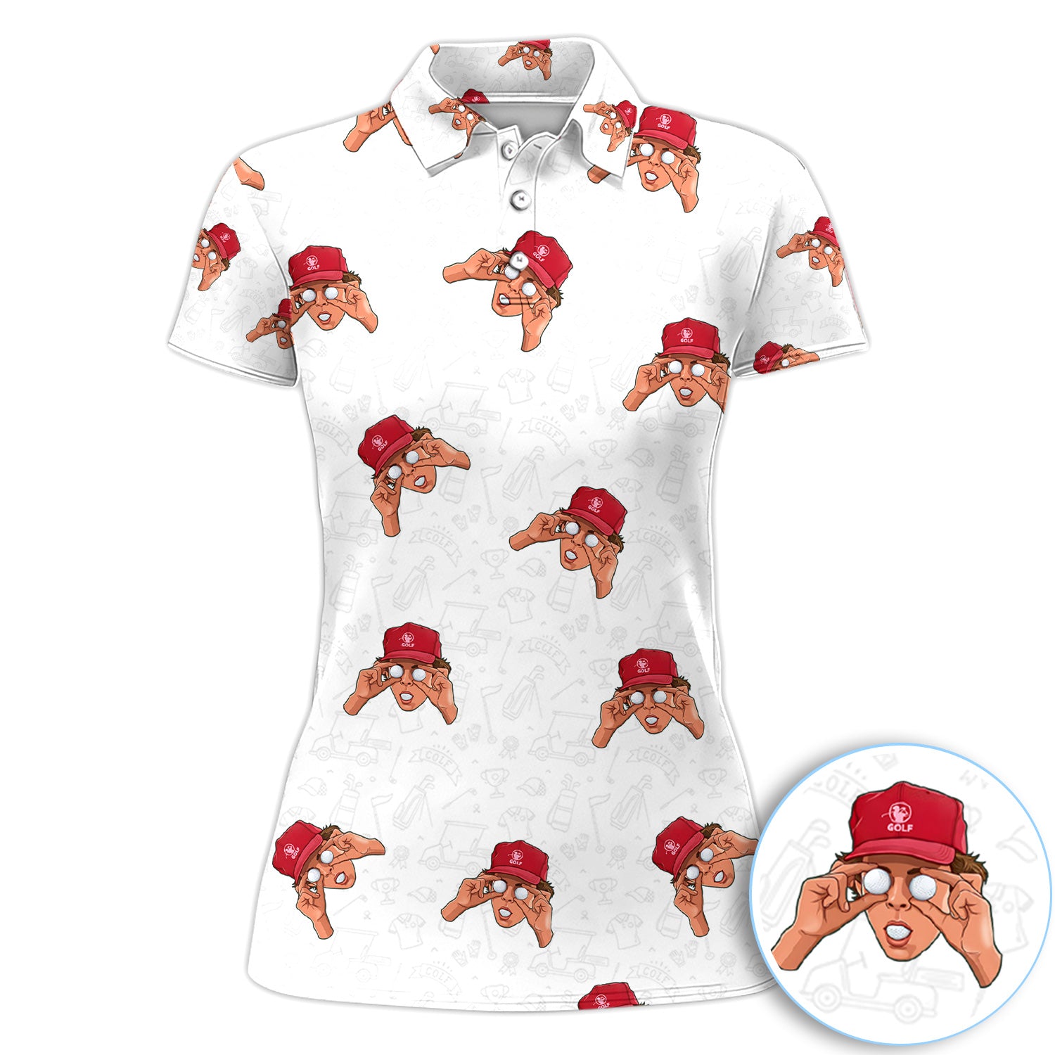 Funny Golfer Ball Eyes Pattern Golf Shirt, Cartoon Golf Player Pattern Golf Shirt For Women, Golfer Gift