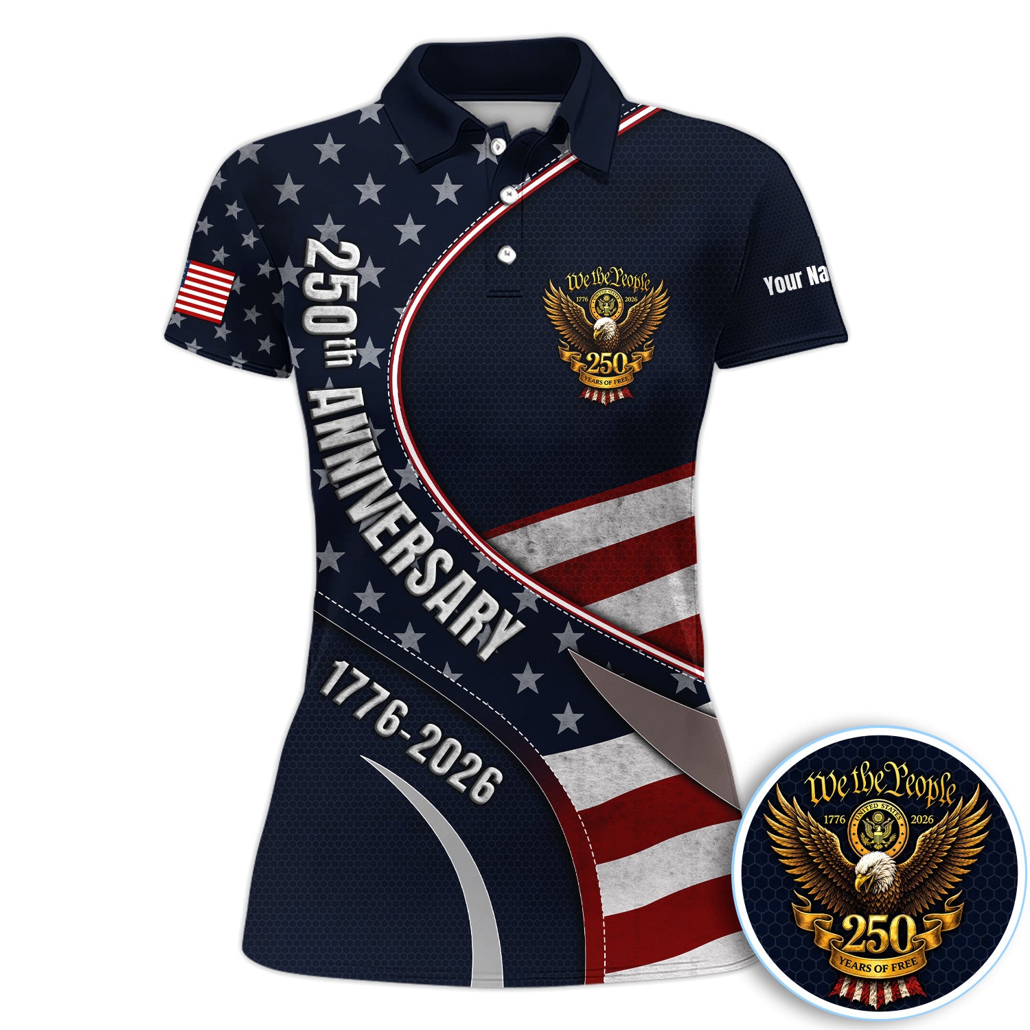 Patriotic 250th Anniversary USA Flag Eagle Golf Pattern Shirt, American Flag Golf Shirt For Women, Independence Day Gift