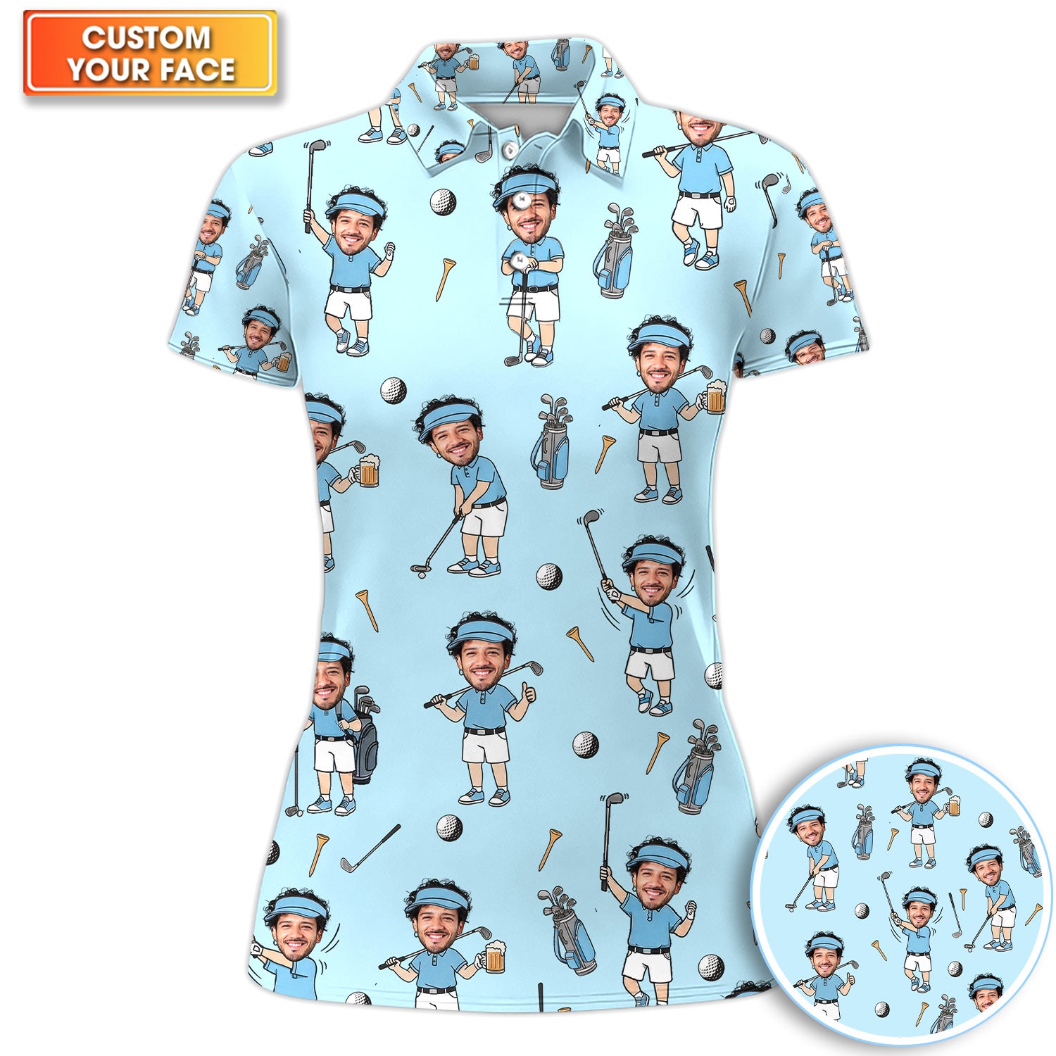 Personalized Golfer Pattern Shirt with Your Photo, Funny Golf Gift For Women, Beer & Golf Theme Polo