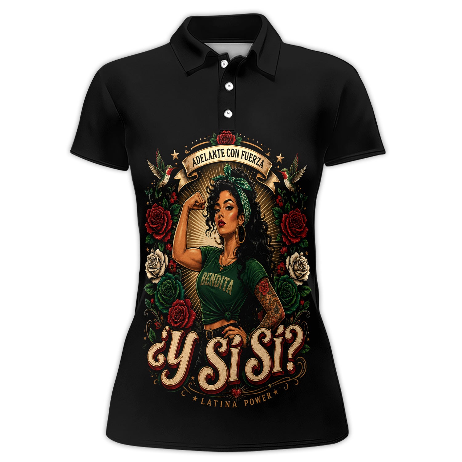 ¿Y Si Sí? Latina Power Polo Shirt for Women – Strong Hispanic Heritage Floral Polo