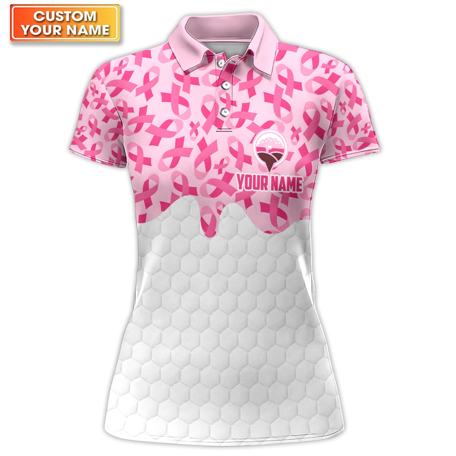 Personalized Breast Cancer Awareness Golf Polo Shirt for Women – Pink Ribbon Custom Name Polo