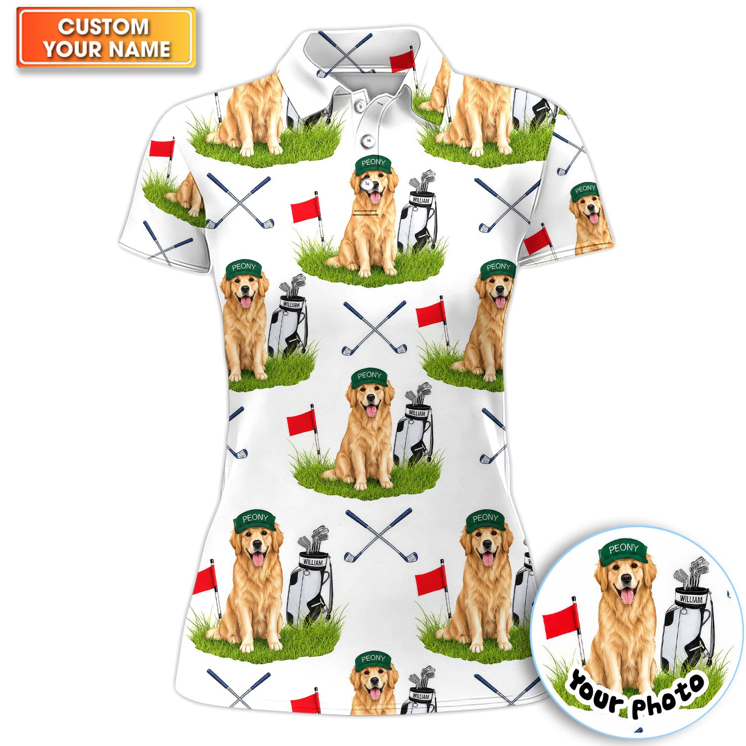 Personalized Golden Retriever Golf Pattern Shirt, Custom Dog Golf Shirt For Women, Dog Lover Gift