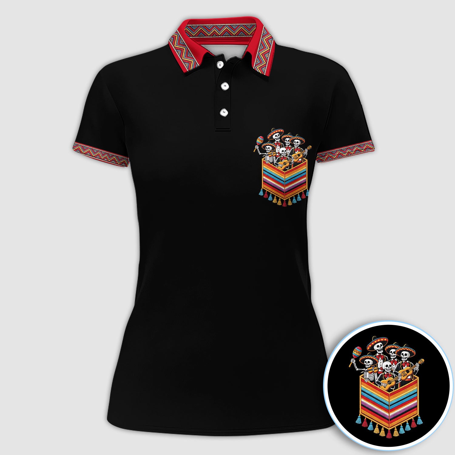 Funny Mariachi Skeleton Golf Pattern Shirt, Cinco De Mayo Golf Shirt For Women, Fiesta Gift