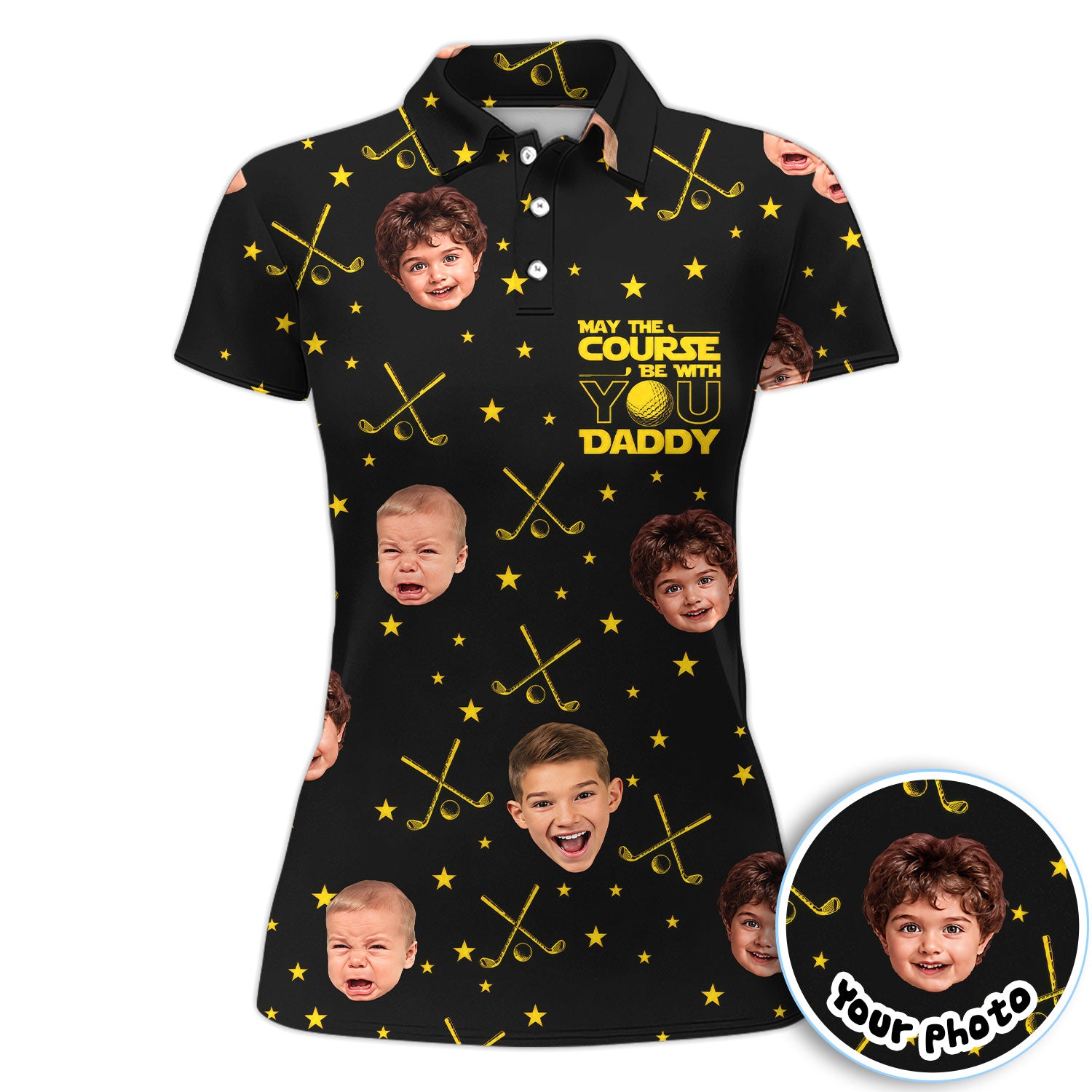 Personalized May The Course Be With You Golf Pattern Shirt for Women, Custom Photo Golf Polo For Dad, Father's Day Gift