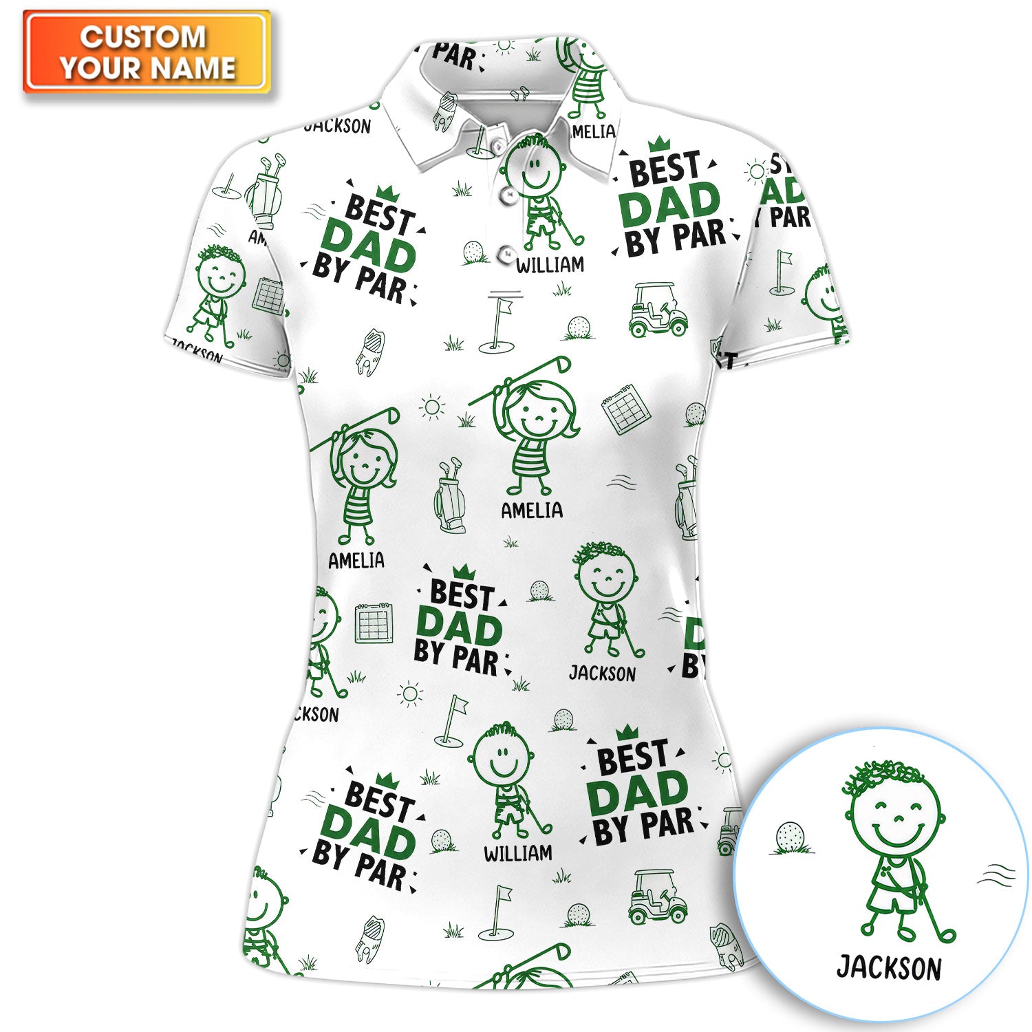 Personalized Best Dad By Par Golf Pattern Shirt, Custom Name Golf Polo For Women, Father's Day Gift
