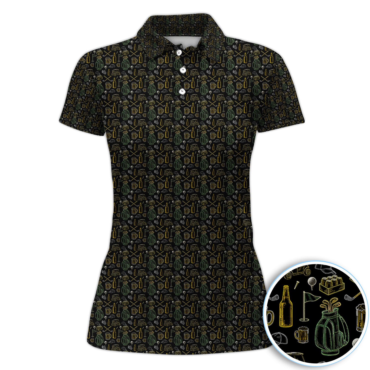 Funny Golf Beer Equipment Pattern Golf Shirt, Golf Accessories Drinking Golf Shirt For Women, Golfer Gift