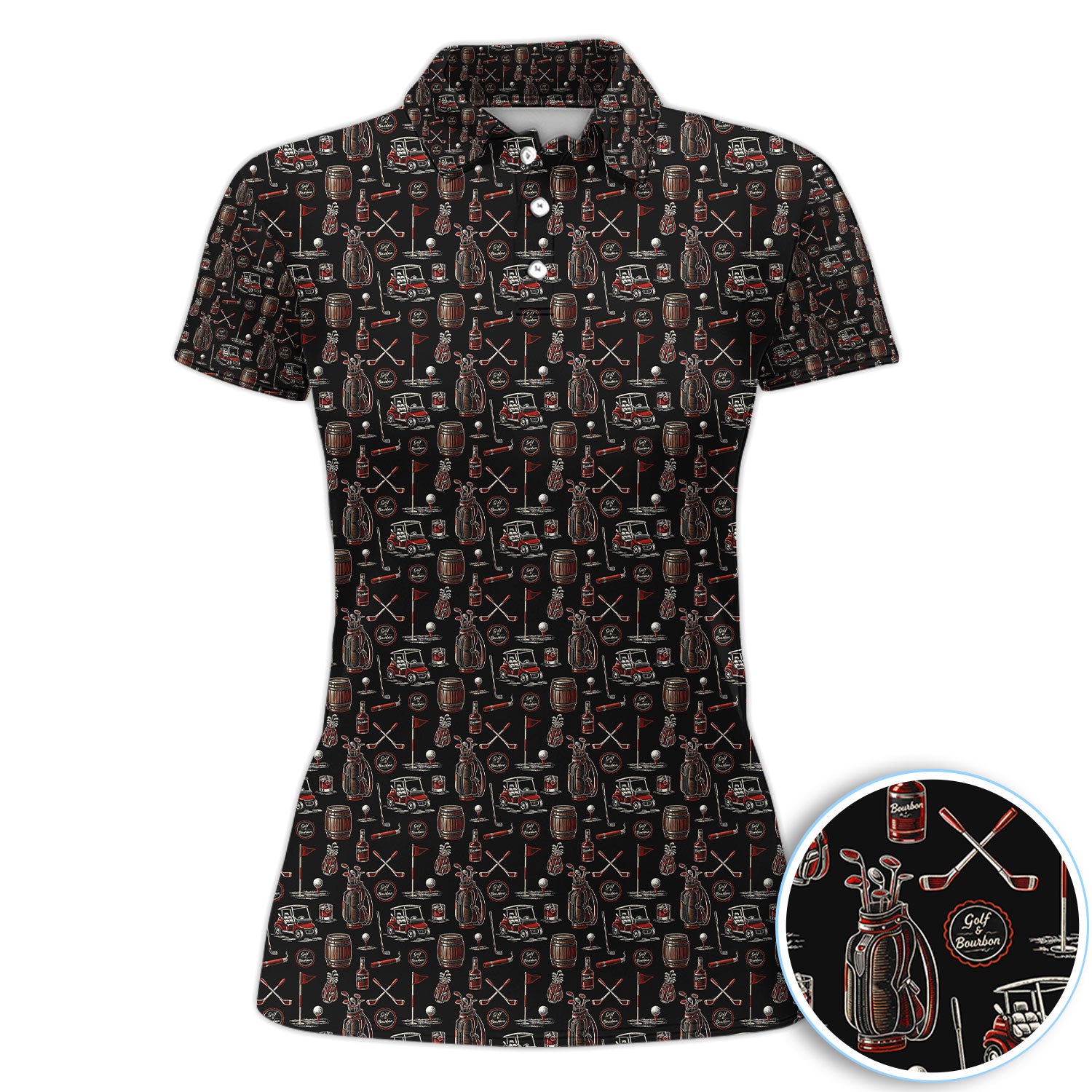 Funny Golf Bourbon Pattern Golf Shirt, Whiskey Golf Equipment Golf Shirt For Women, Golfer Gift