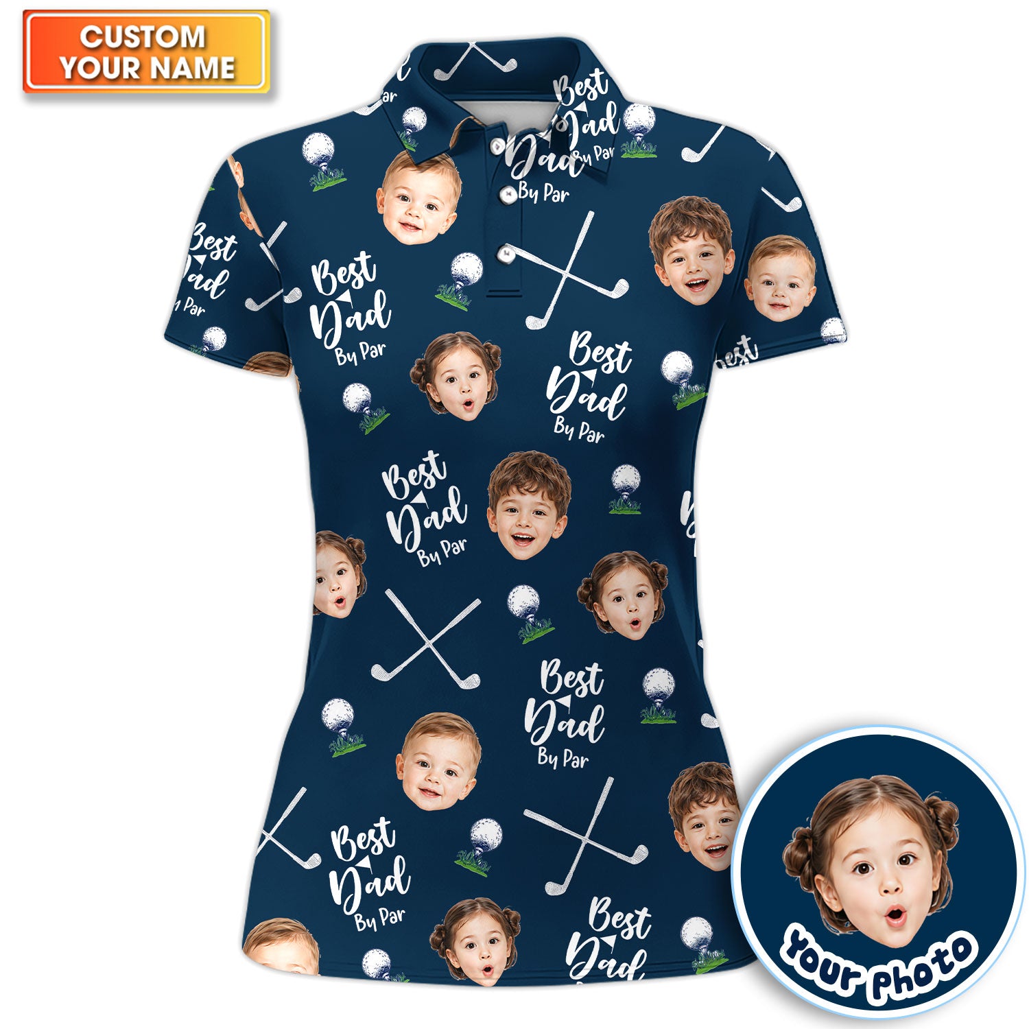 Personalized Best Dad By Par Golf Pattern Shirt, Custom Photo Golf Polo For Women, Father's Day Gift