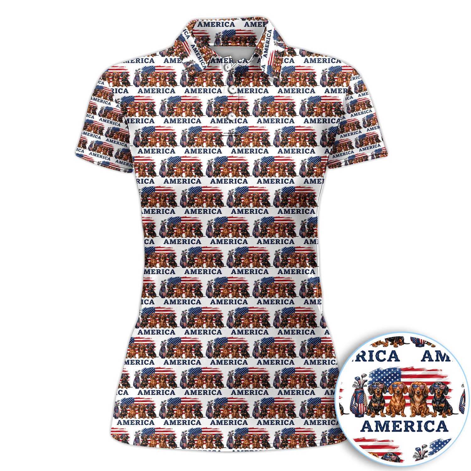 Dachshund America Pattern Golf Polos, Crazy Dachshund Golf Shirt For Women, Funny Golf Shirt