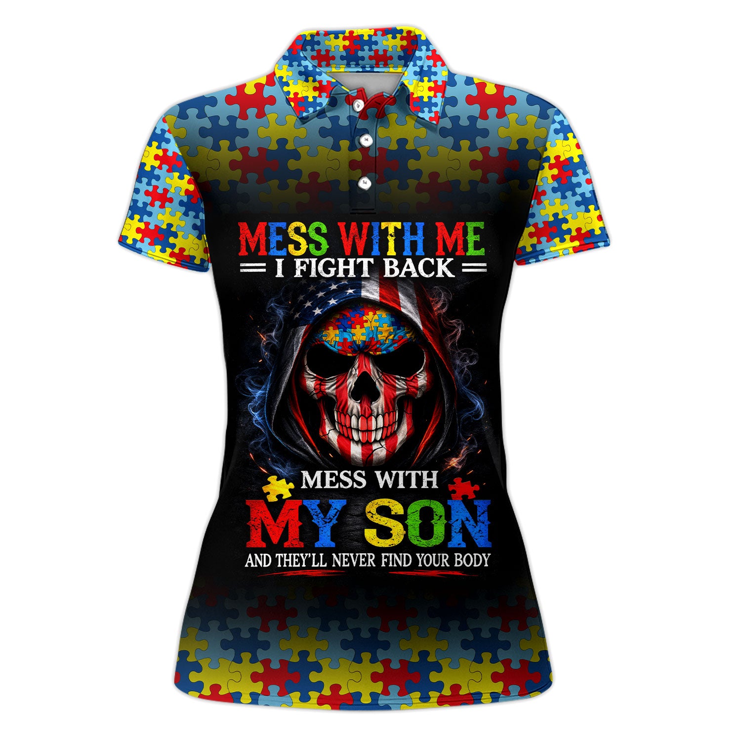 Autism Puzzle Skull Golf Polos, Autism Pattern Golf Shirt For Women, Gift For Women Golfer