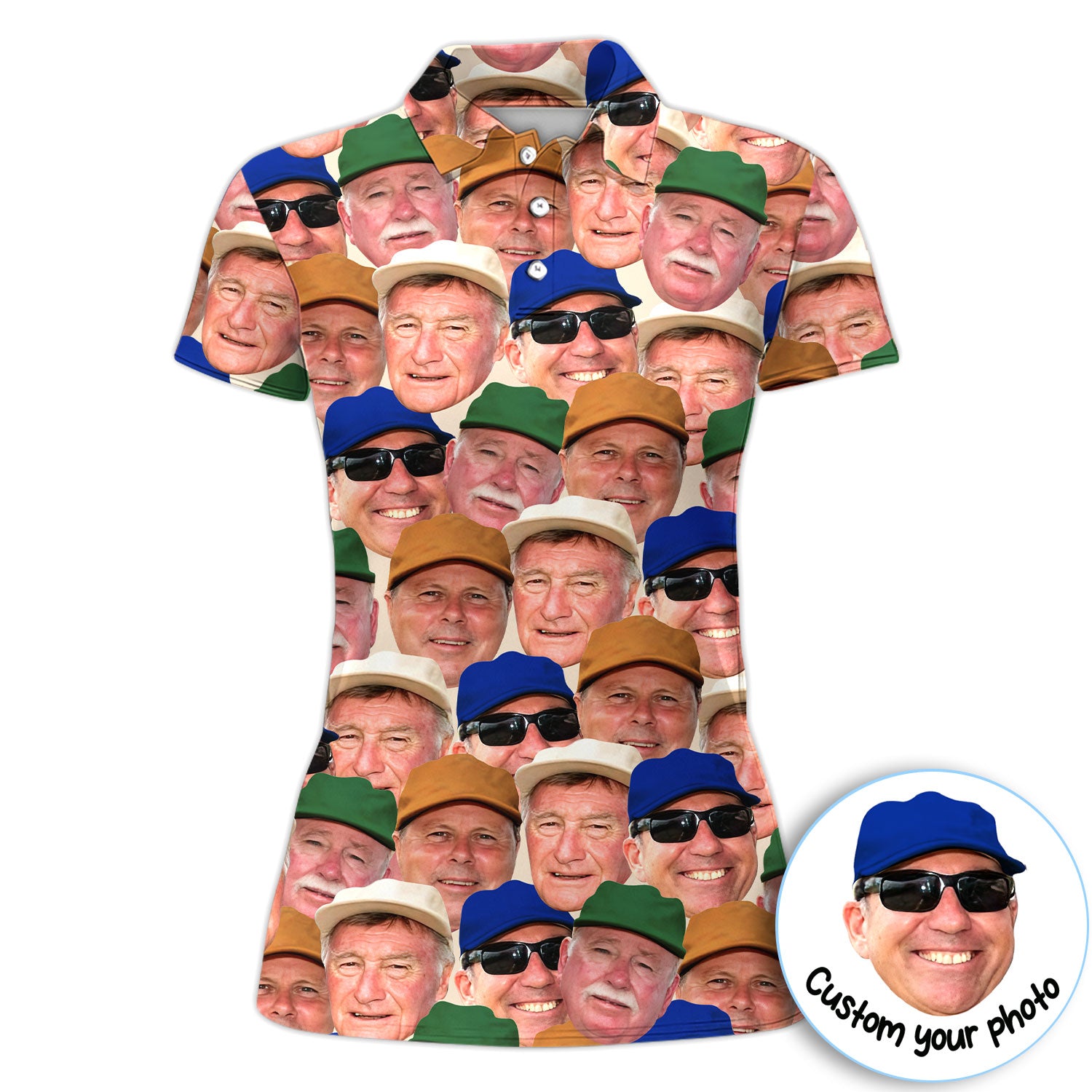 Personalized Funny Face Golf Pattern Shirt, Custom Photo Golf Shirt For Women, Unique Golfer Gift