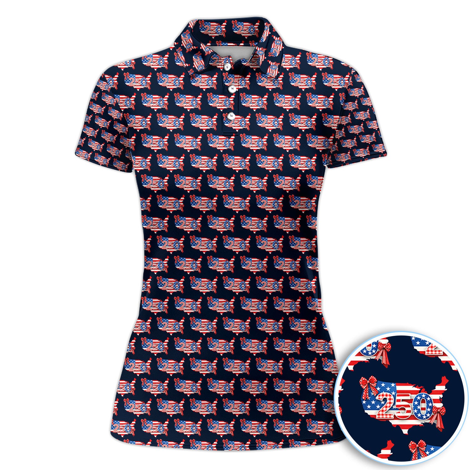 Patriotic USA Map Bow 250 Flag Pattern Golf Polos, Golf Shirt For Women