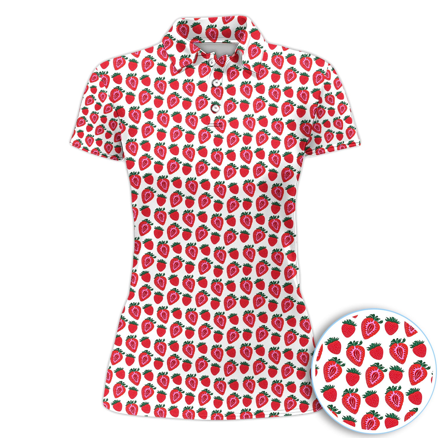 Cute Strawberry Golf Pattern Shirt, Sweet Fruit Aesthetic Golf Shirt For Women, Berry Lover Gift