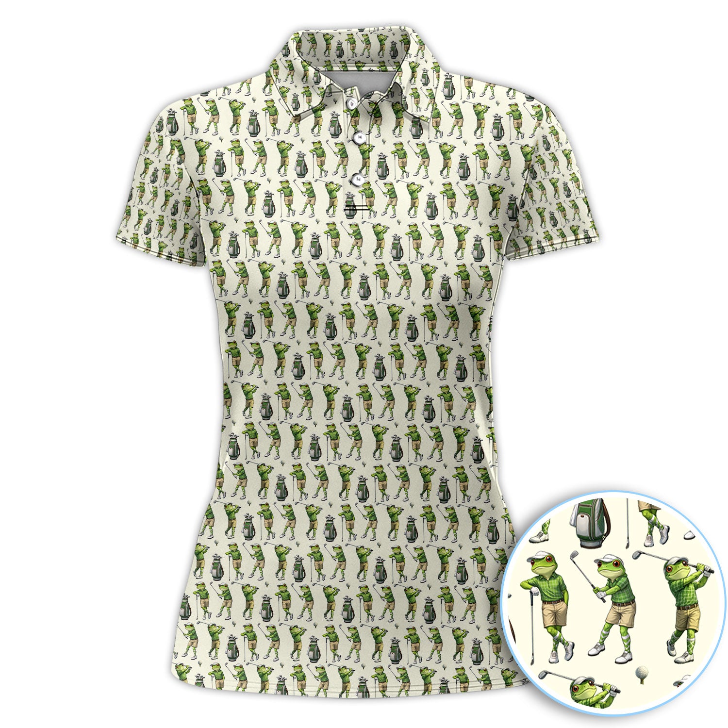Funny Frog Golf Pattern Shirt For Women, All Over Print Golf Shirt, Cute Golf Gift For Golfer