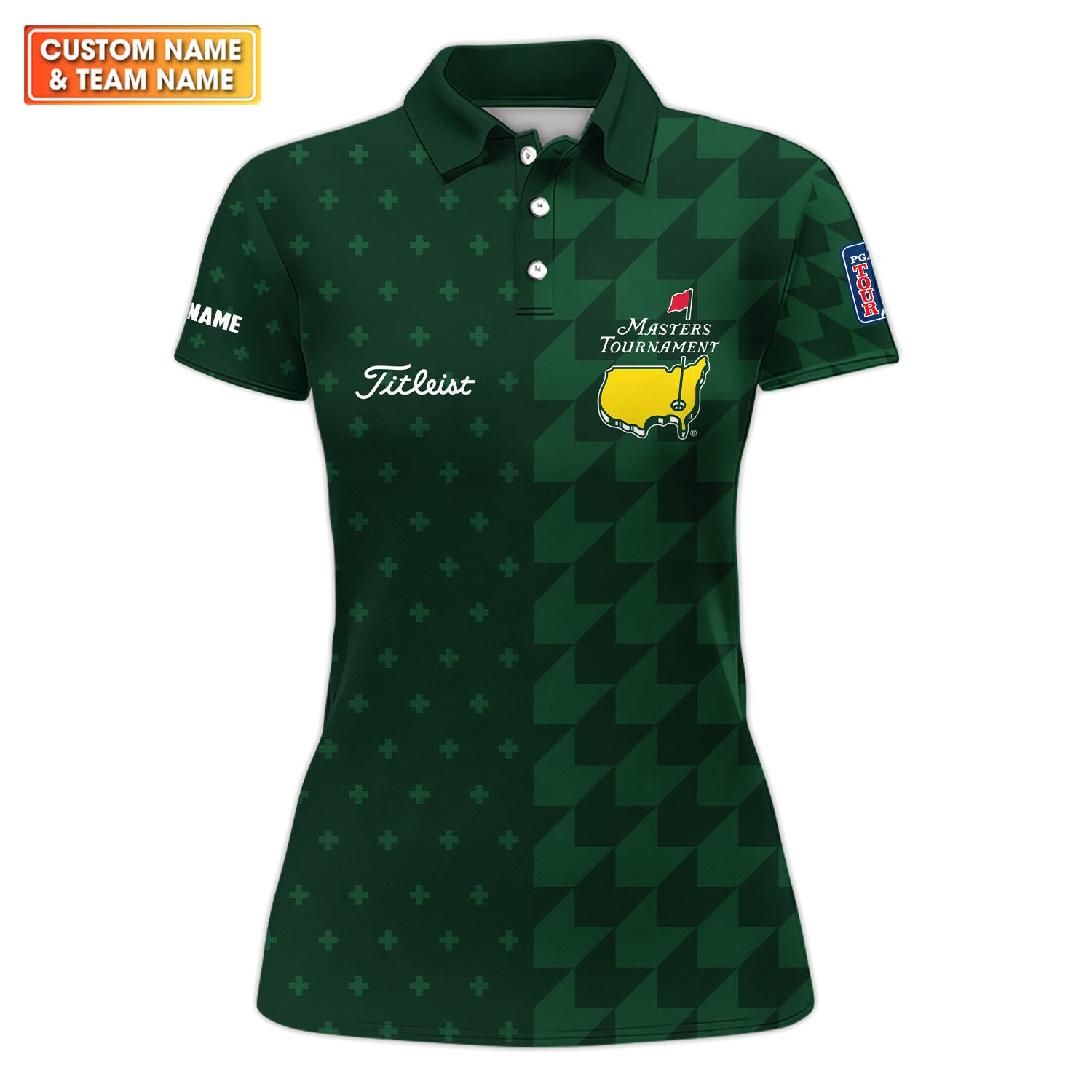 Custom Name Masters Tournament Golf Pattern Shirt, Green Geometric Golf Shirt For Women, Golfer Gift