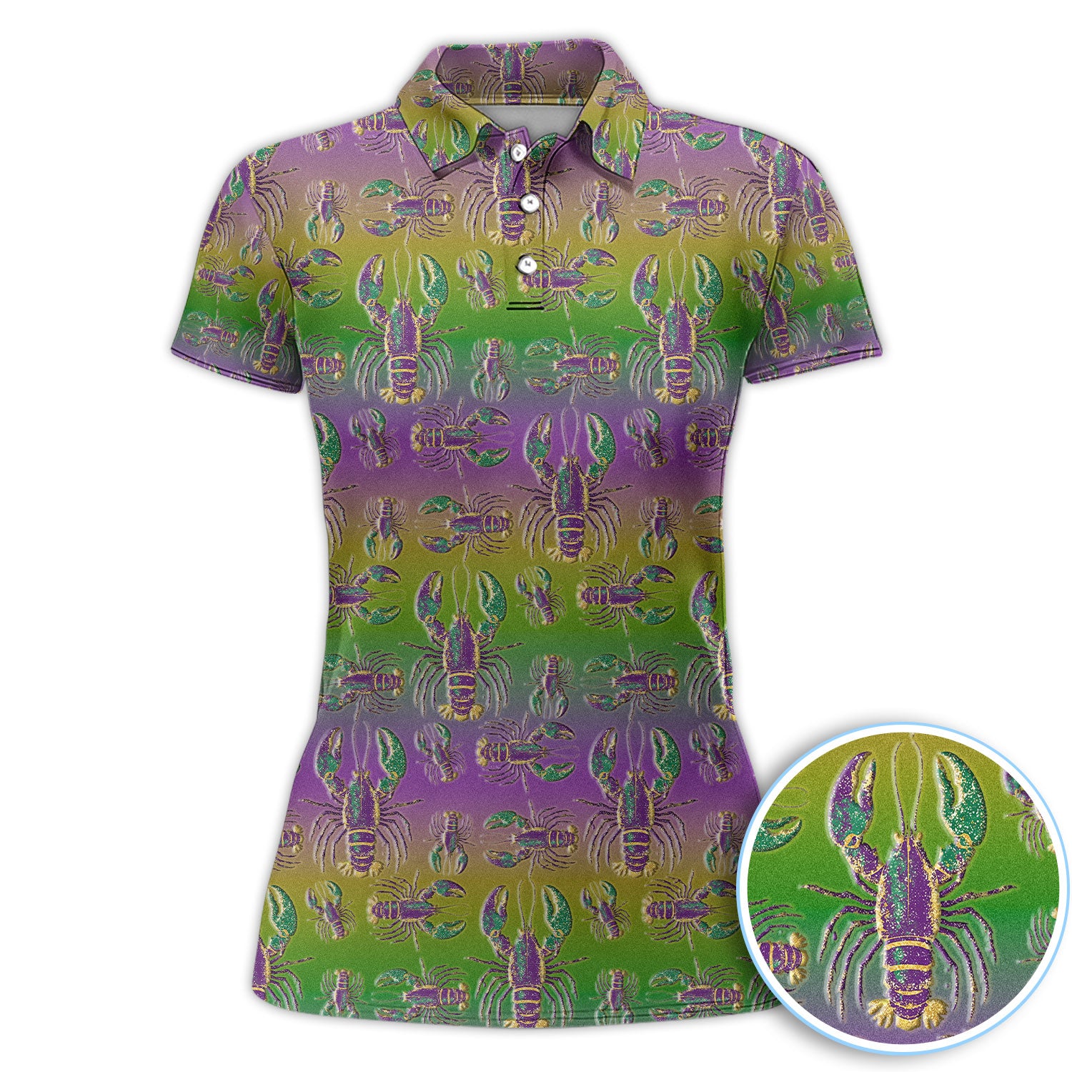 Crazy Louisiana Crawfish Golf Shirt For Women, Mardi Gras Crawfish Pattern Golf Polos, Golf Gift For Golfer