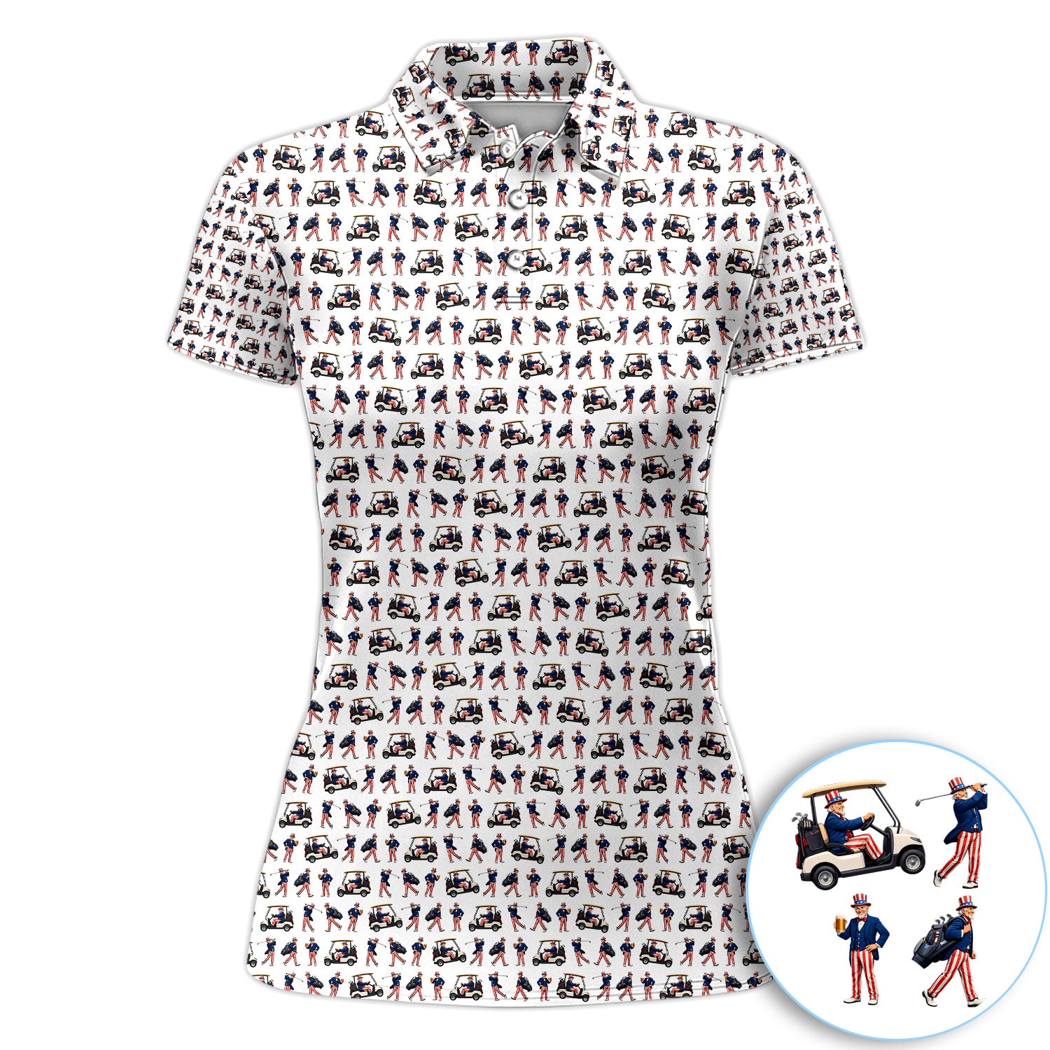 Uncle Sam Golf Polo Shirt, Funny Patriotic Golfer Print Polo For Women, USA Golf Shirt